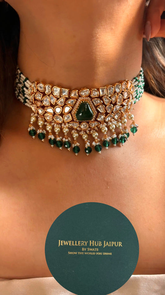 Emerald moissanite choker set with earrings