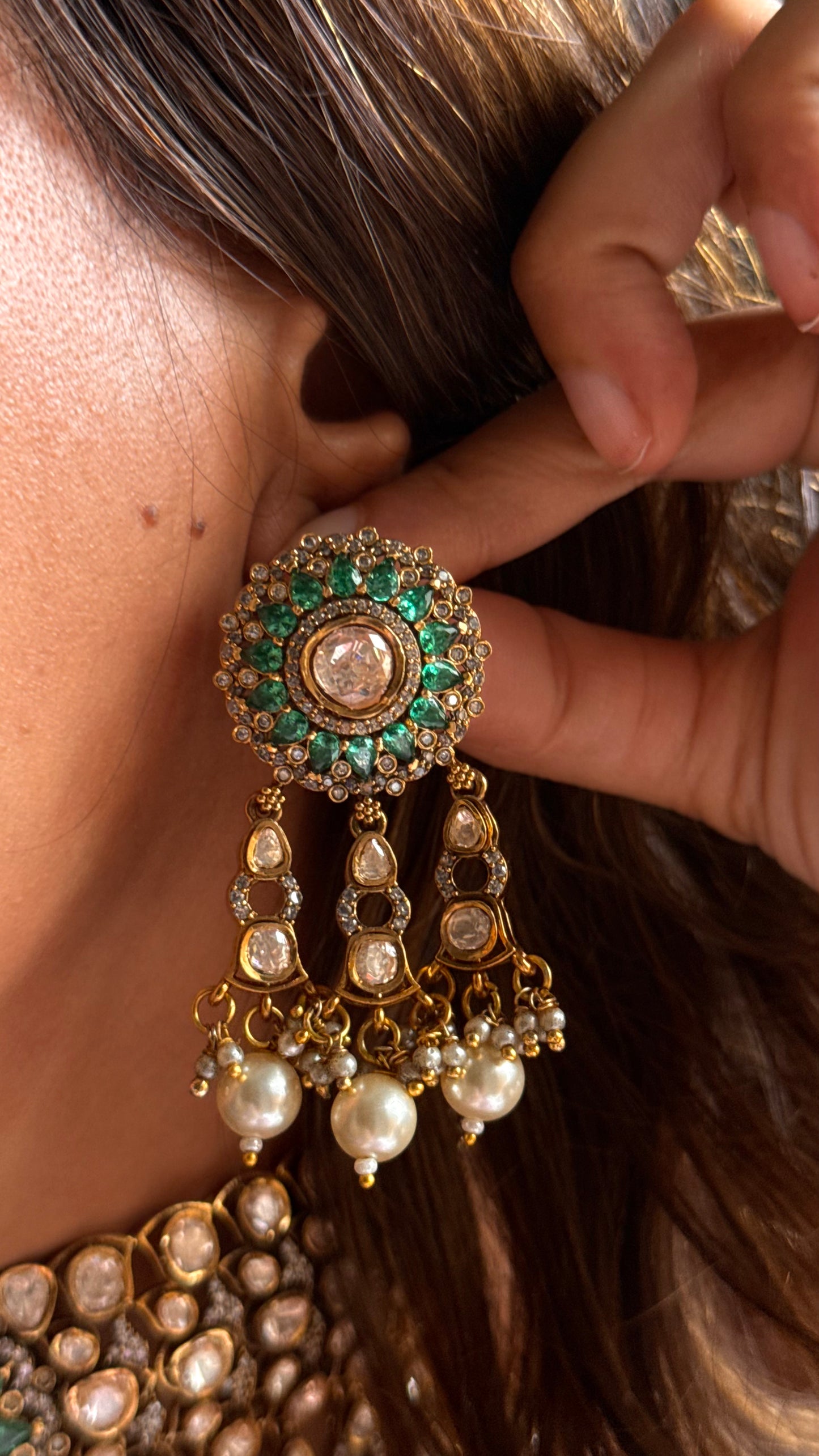 Turquoise takkar peeli polki Victorian necklace