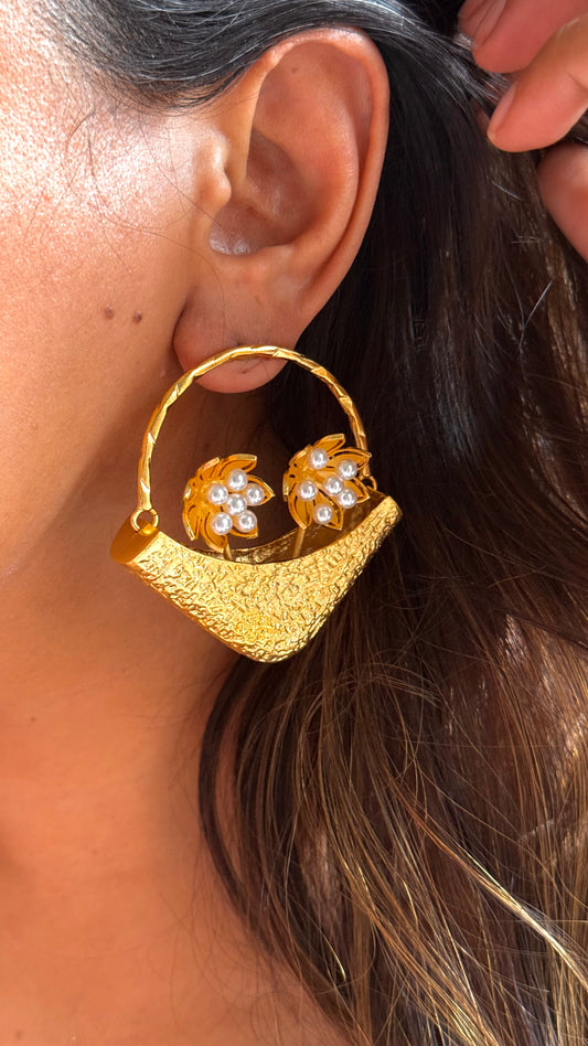 24kt Dubai Gold inspired loops with dual flower bucket