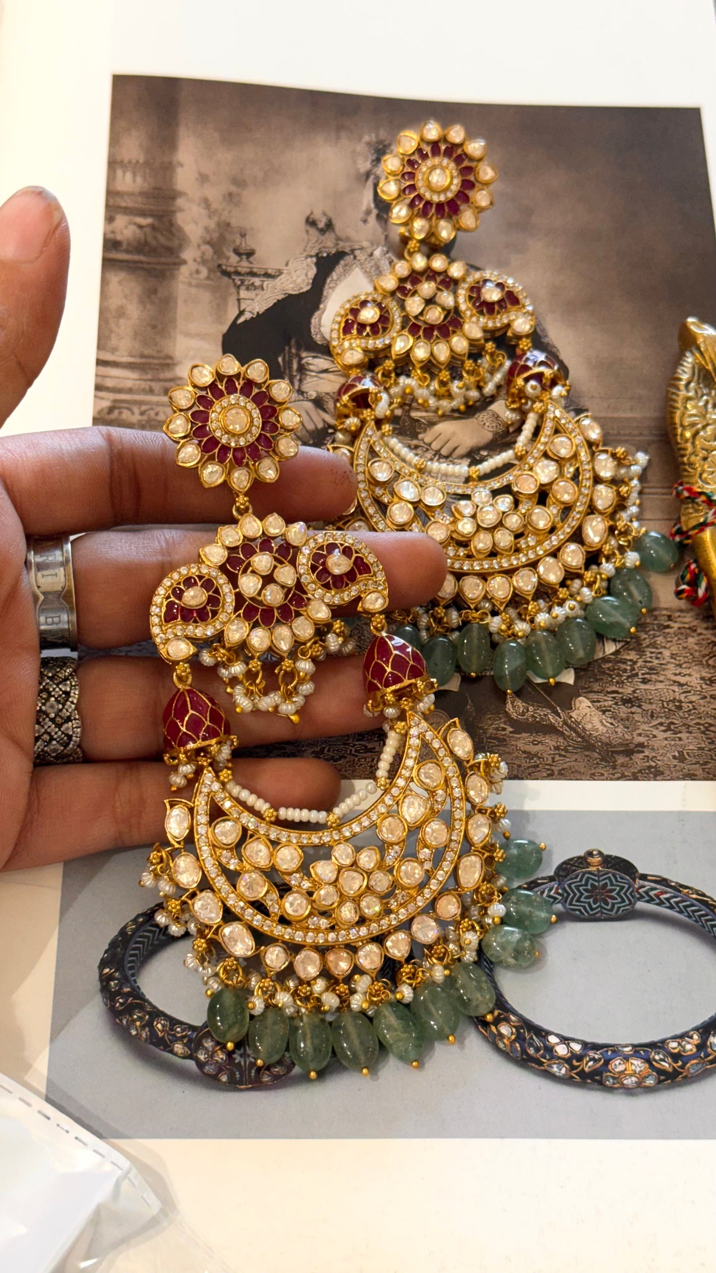 Ruby floral design chaandbali inspired earrings