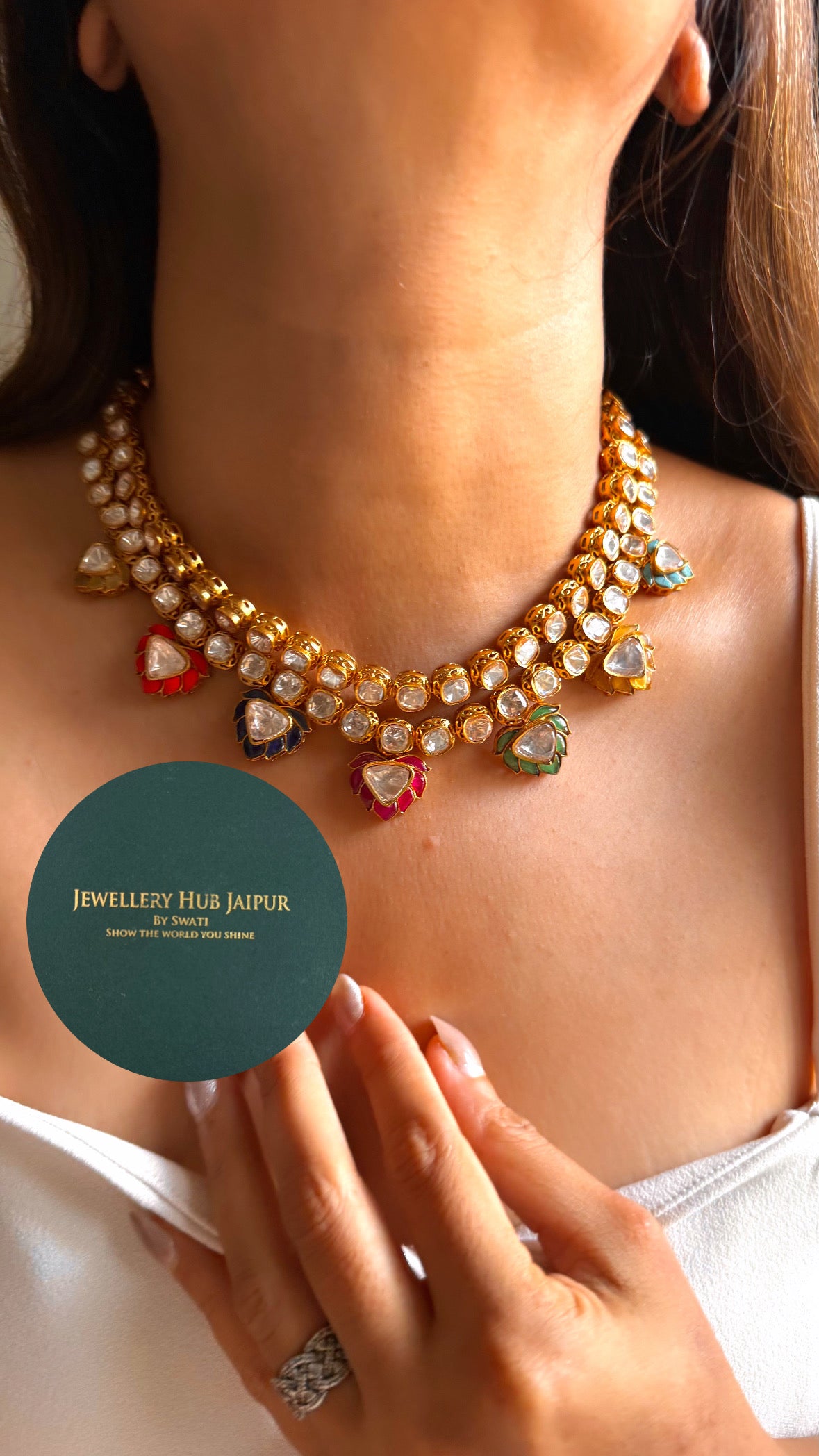 Raunak Navratna katdana lotus dual layer collar set
