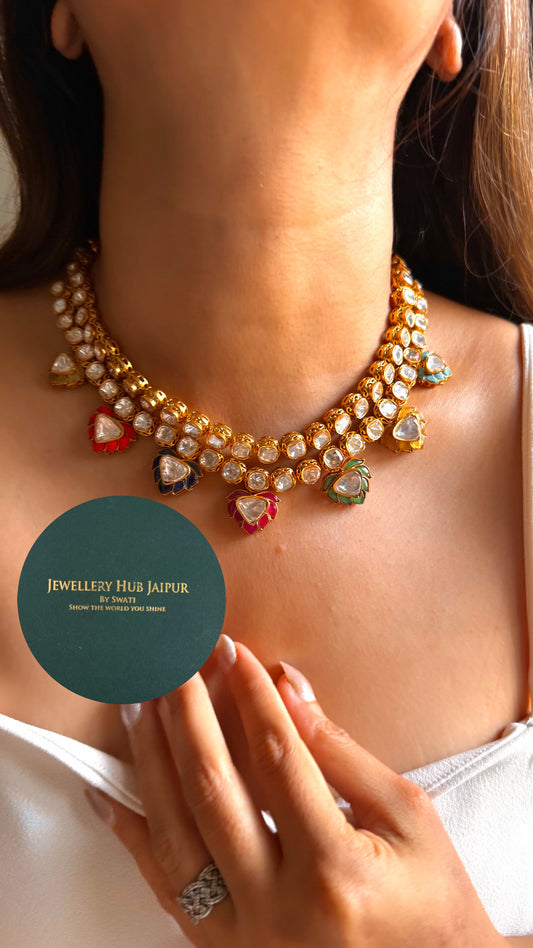 Raunak Navratna katdana lotus dual layer collar set