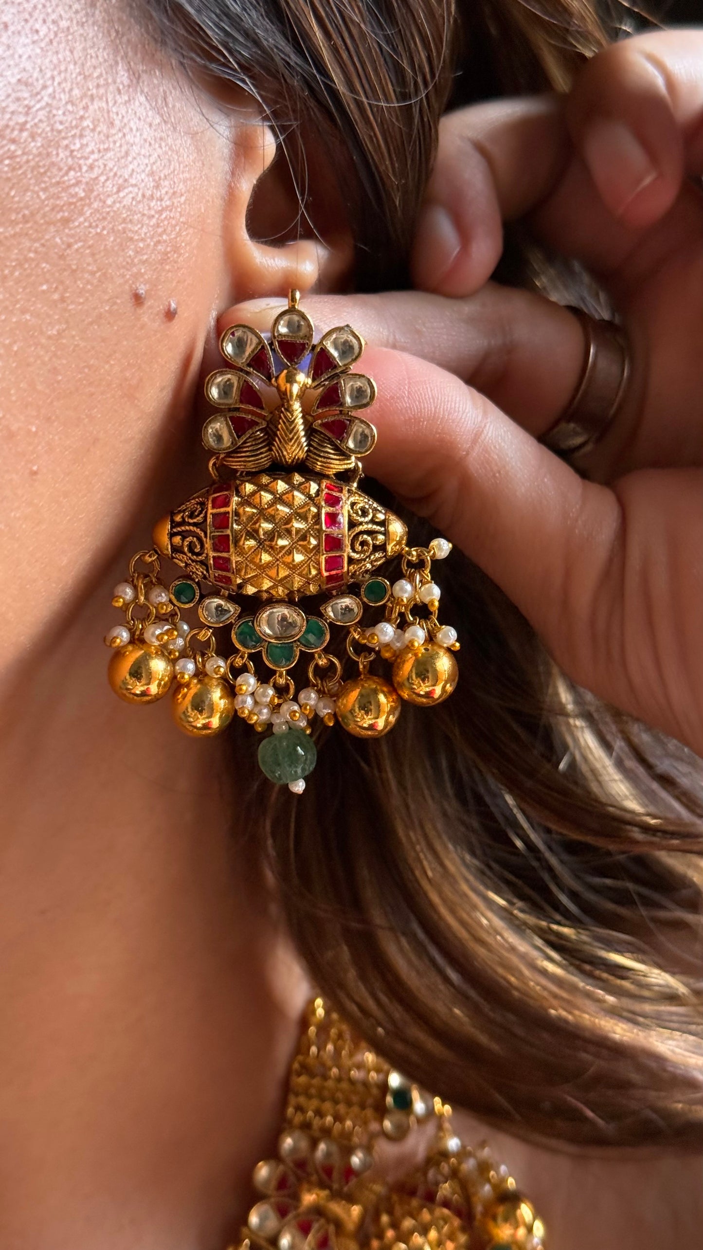 Heritage peacock inspired paachi Kundan necklace