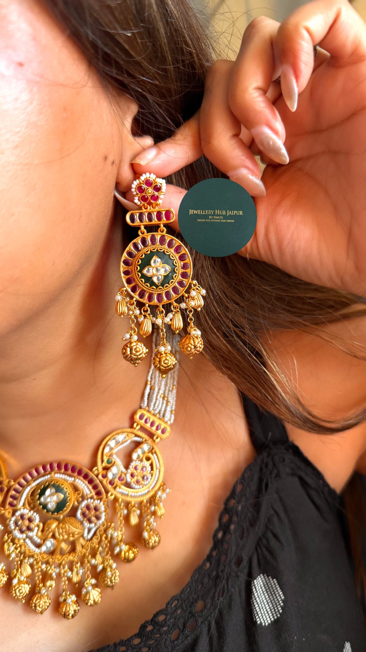 Golden Mirage in ruby & emerald Inlay rajwada Set