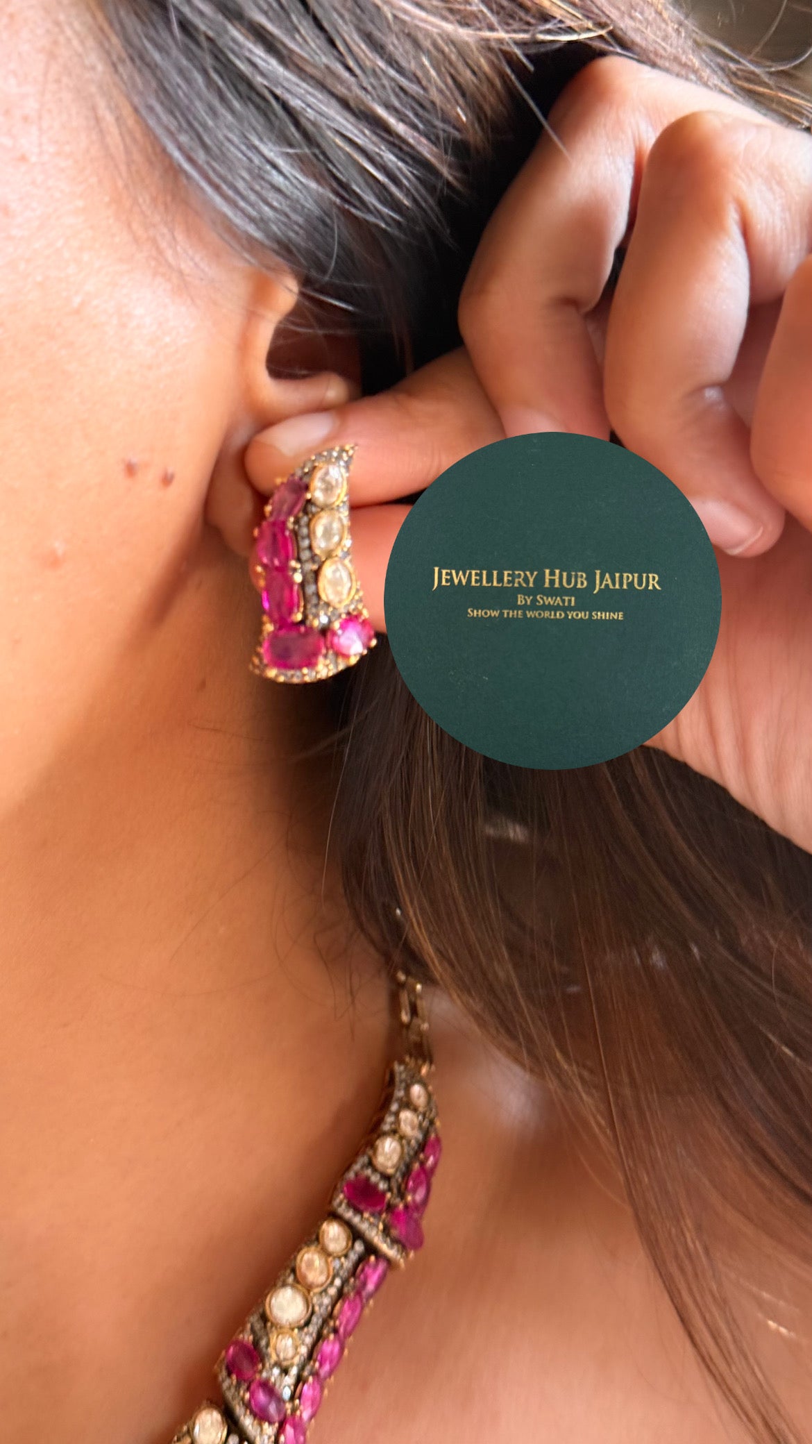 Rani pink doublet & mint moissanite designer cocktail collar set