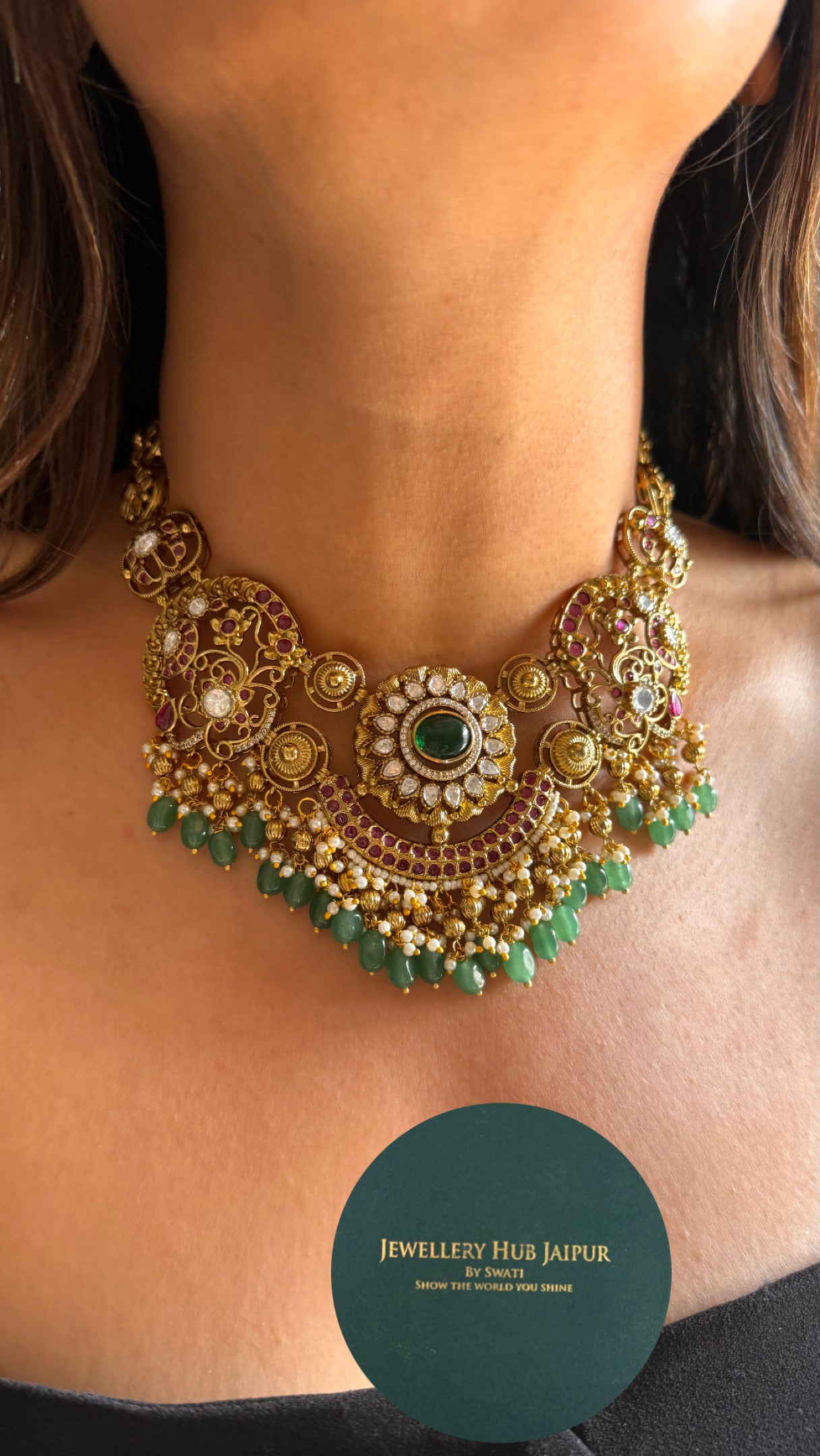 Emerald & ruby rajwada necklace