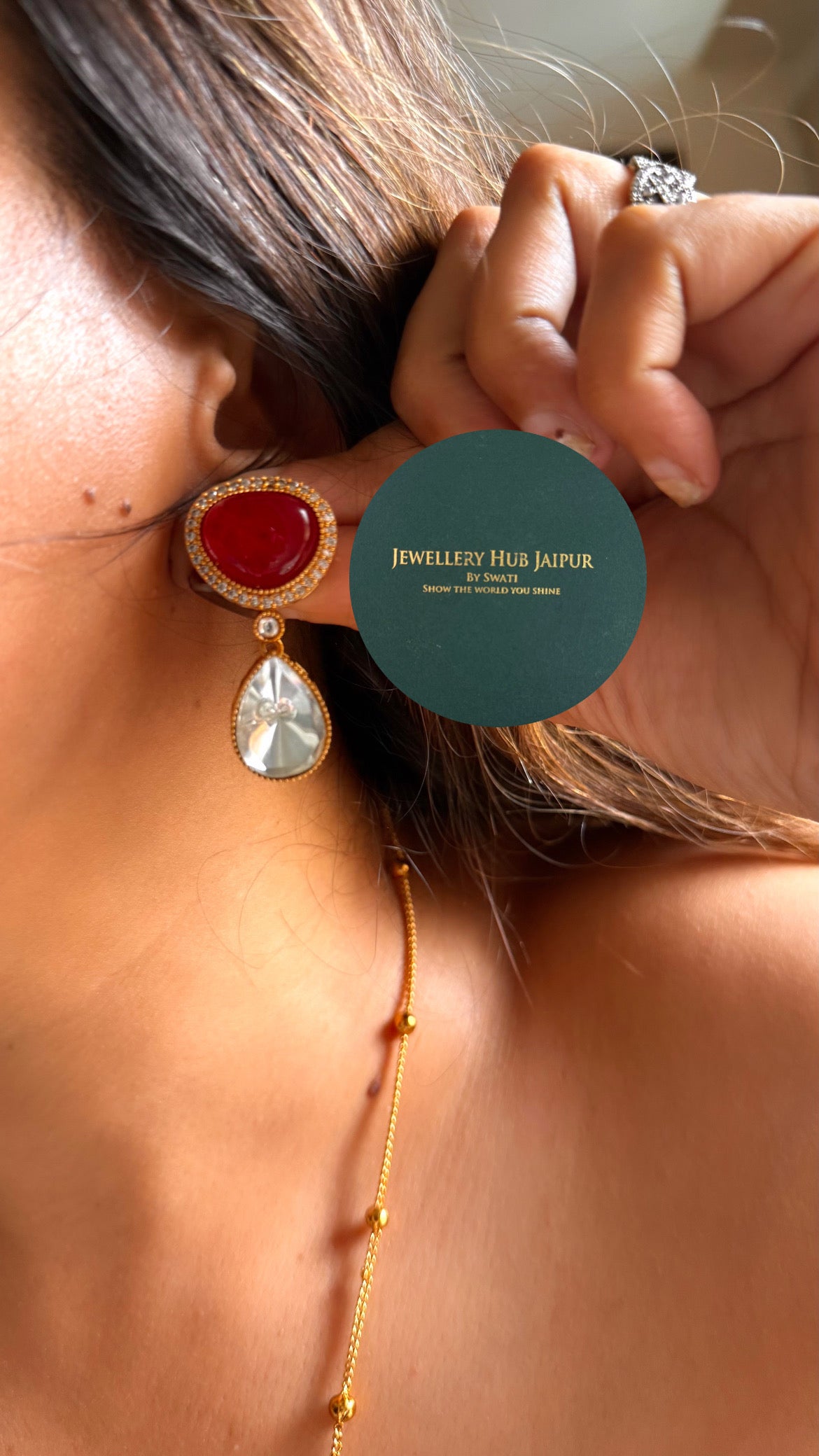 Ruby doublet moissanite uncut polki pendant set