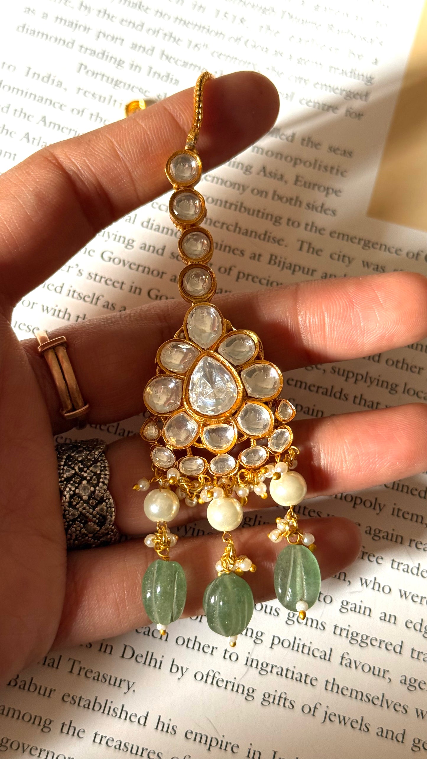 Moissanite polki mint drop maangtikaa