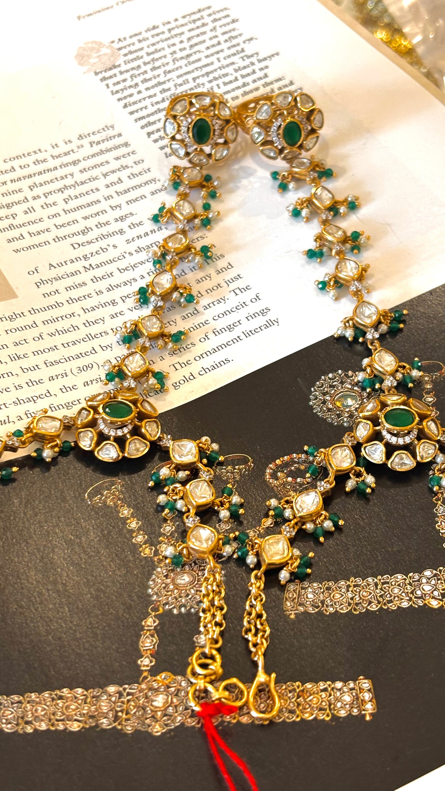 Emerald kundan polki Victorian Hathphool