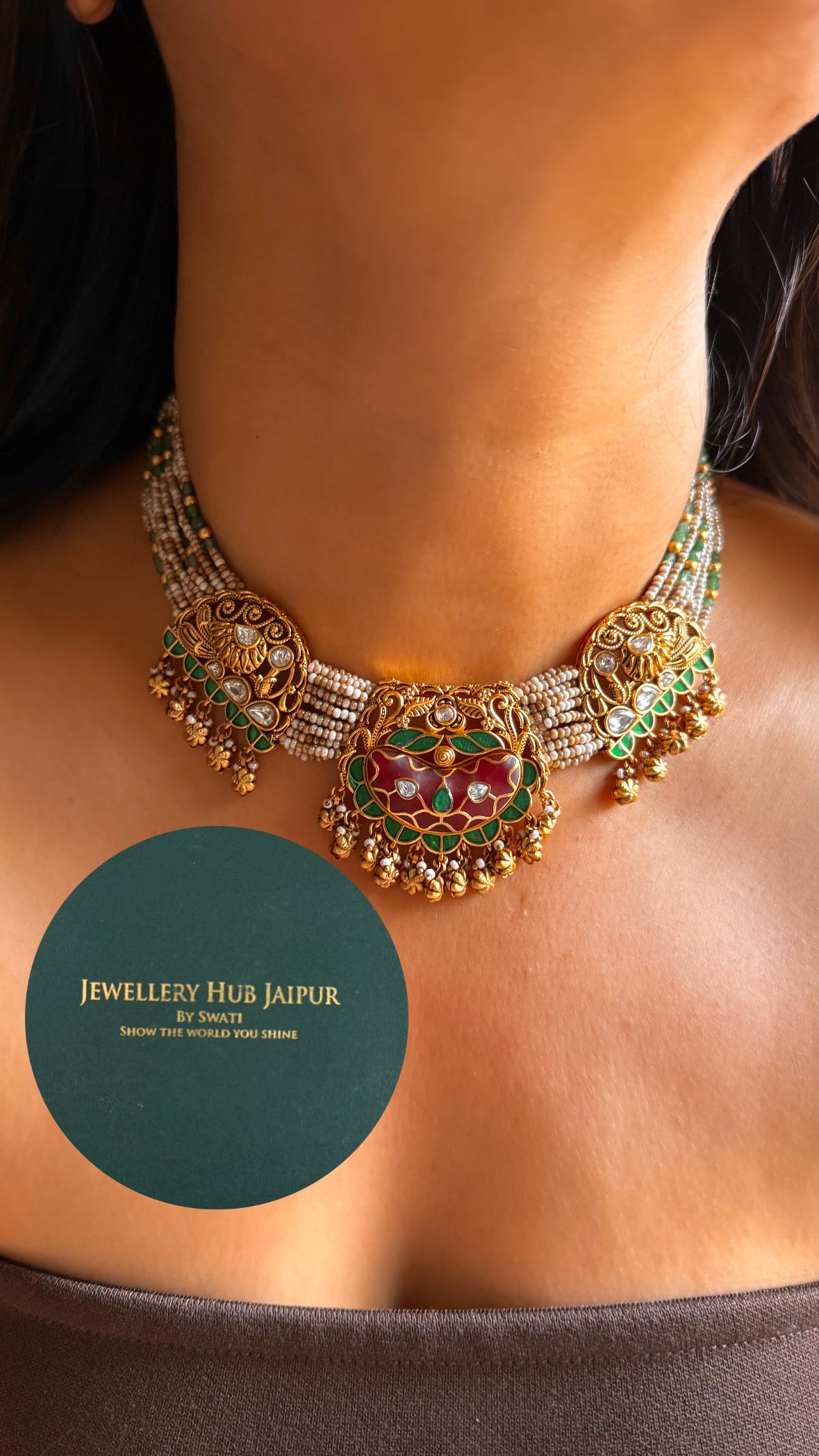 Royal Aviary emerald & ruby Inlay rajwada Necklace Set