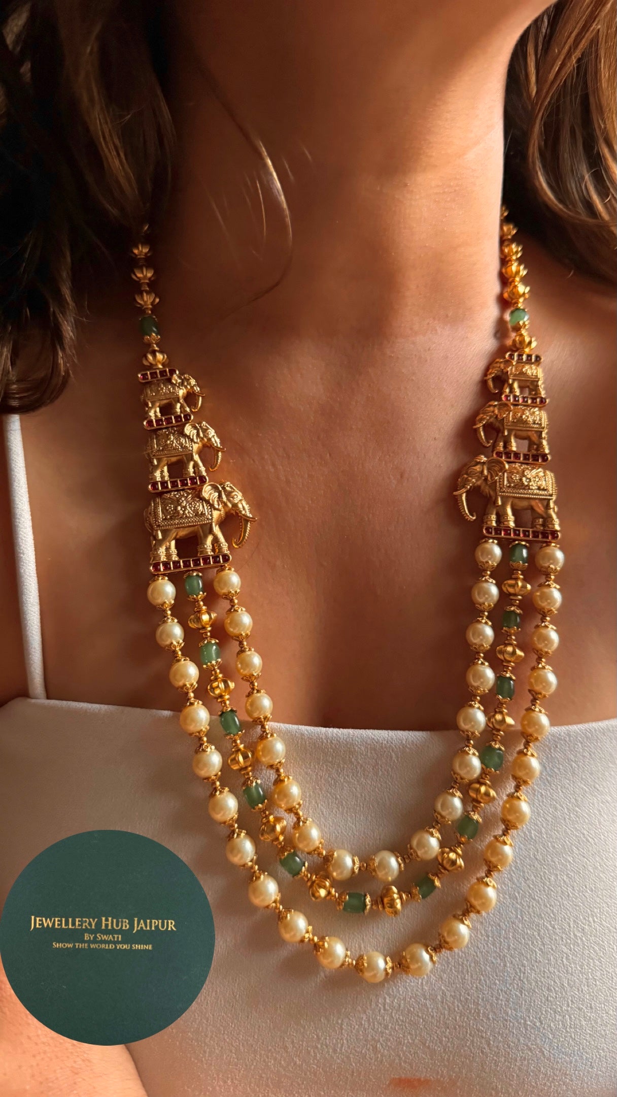 Gaj nakashi with triple layered pearl necklace