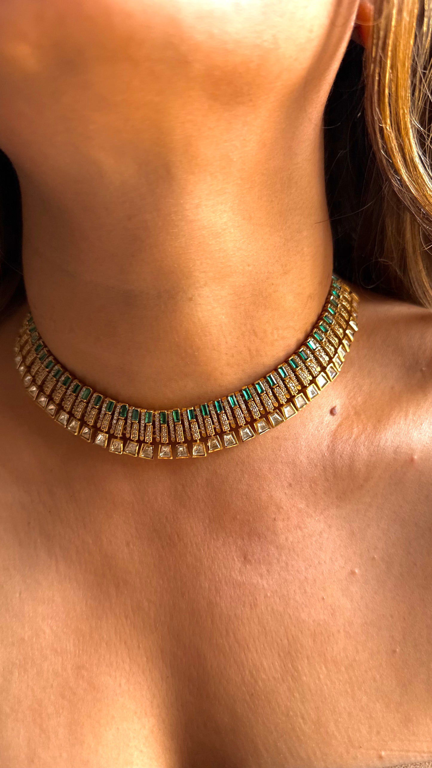 Emerald peeli polki cocktail necklace