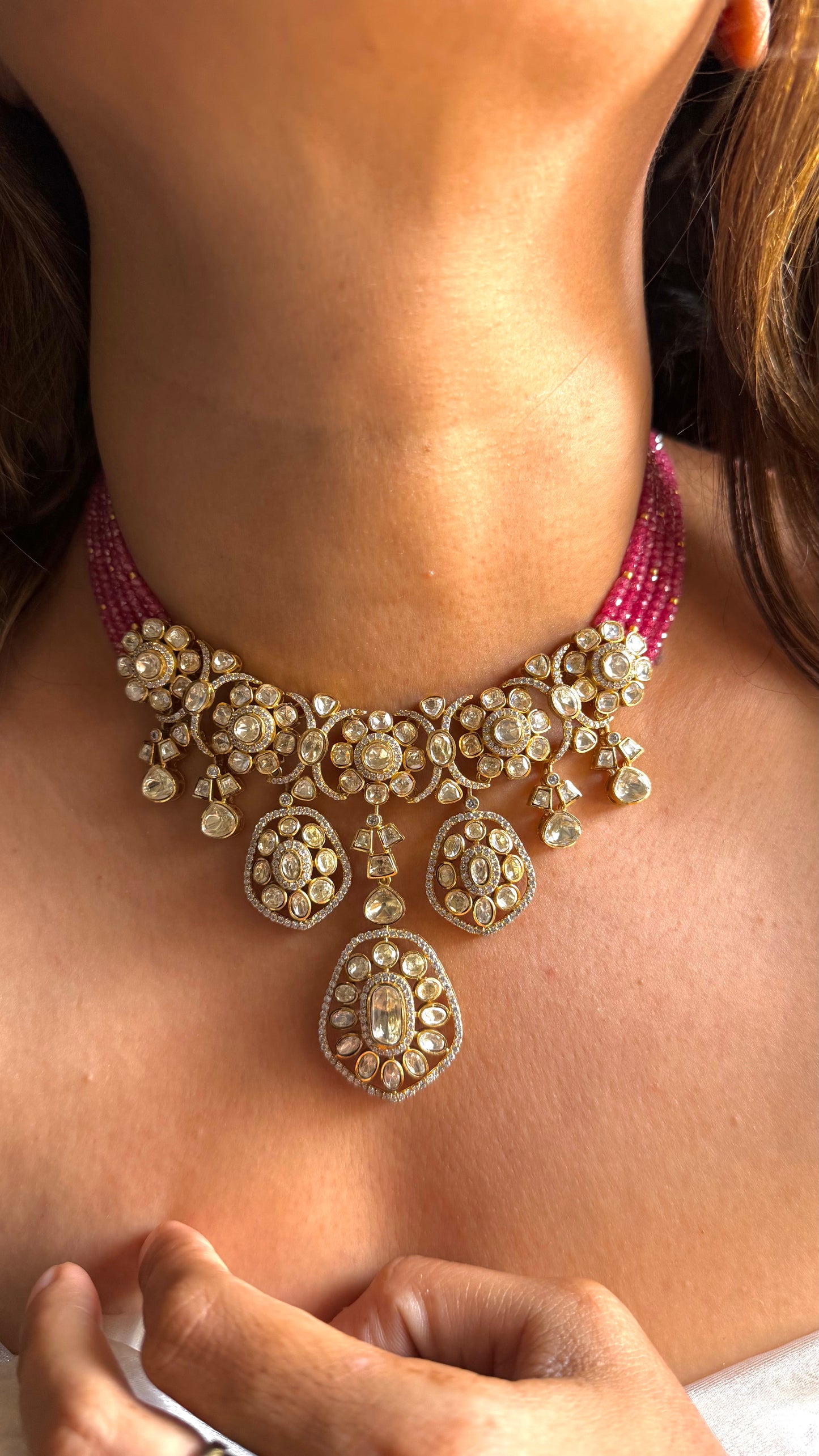 Real Moissanite Heritage design lv polki necklace set