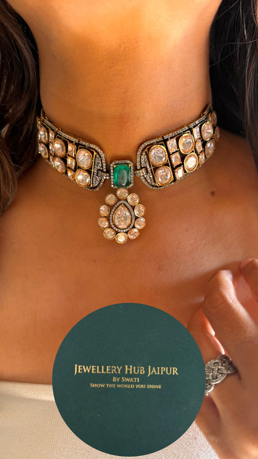 Dark mint  peeli polki moissanite choker