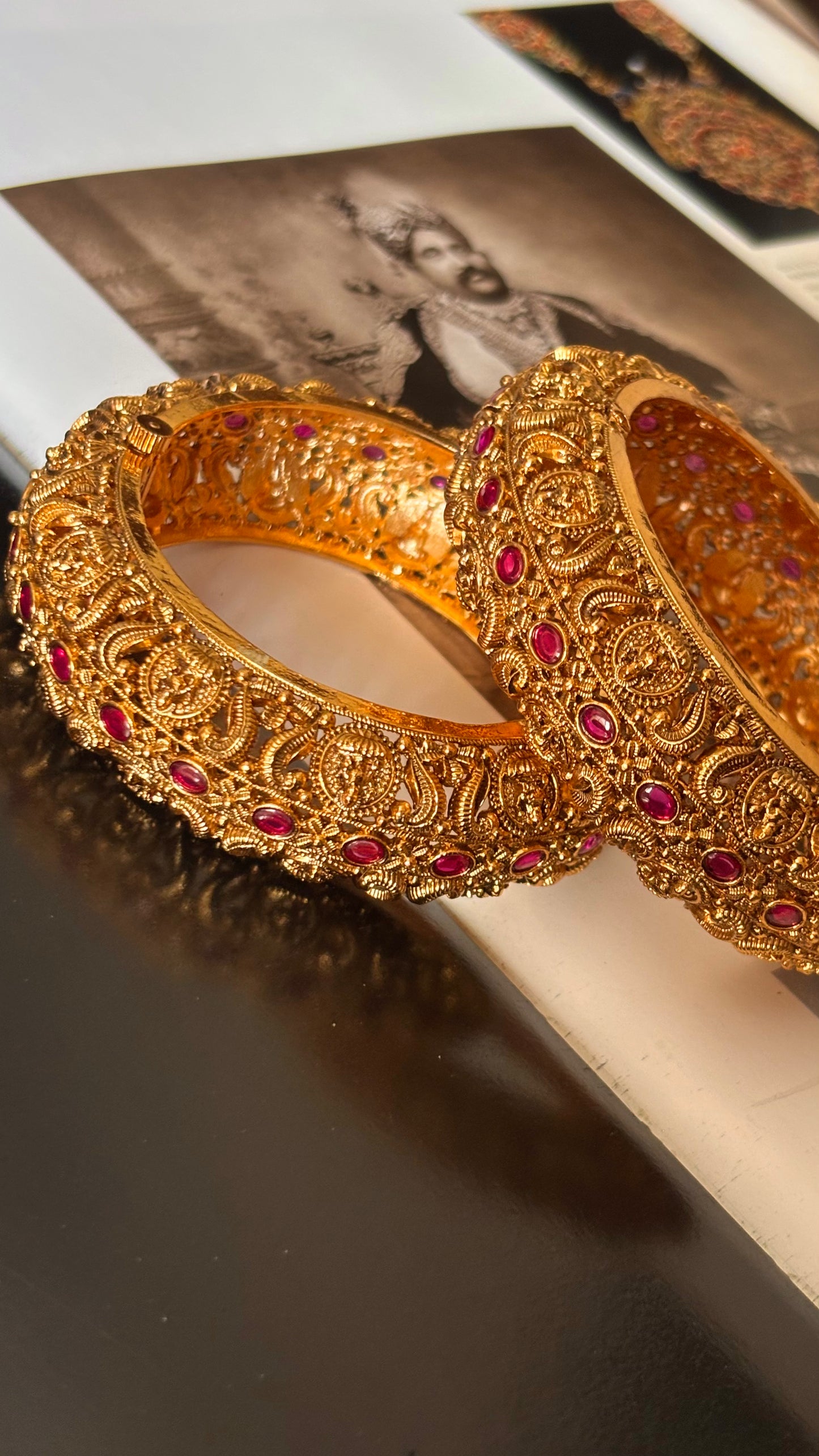 Goddess Laxmi inspired ruby gold Bangles