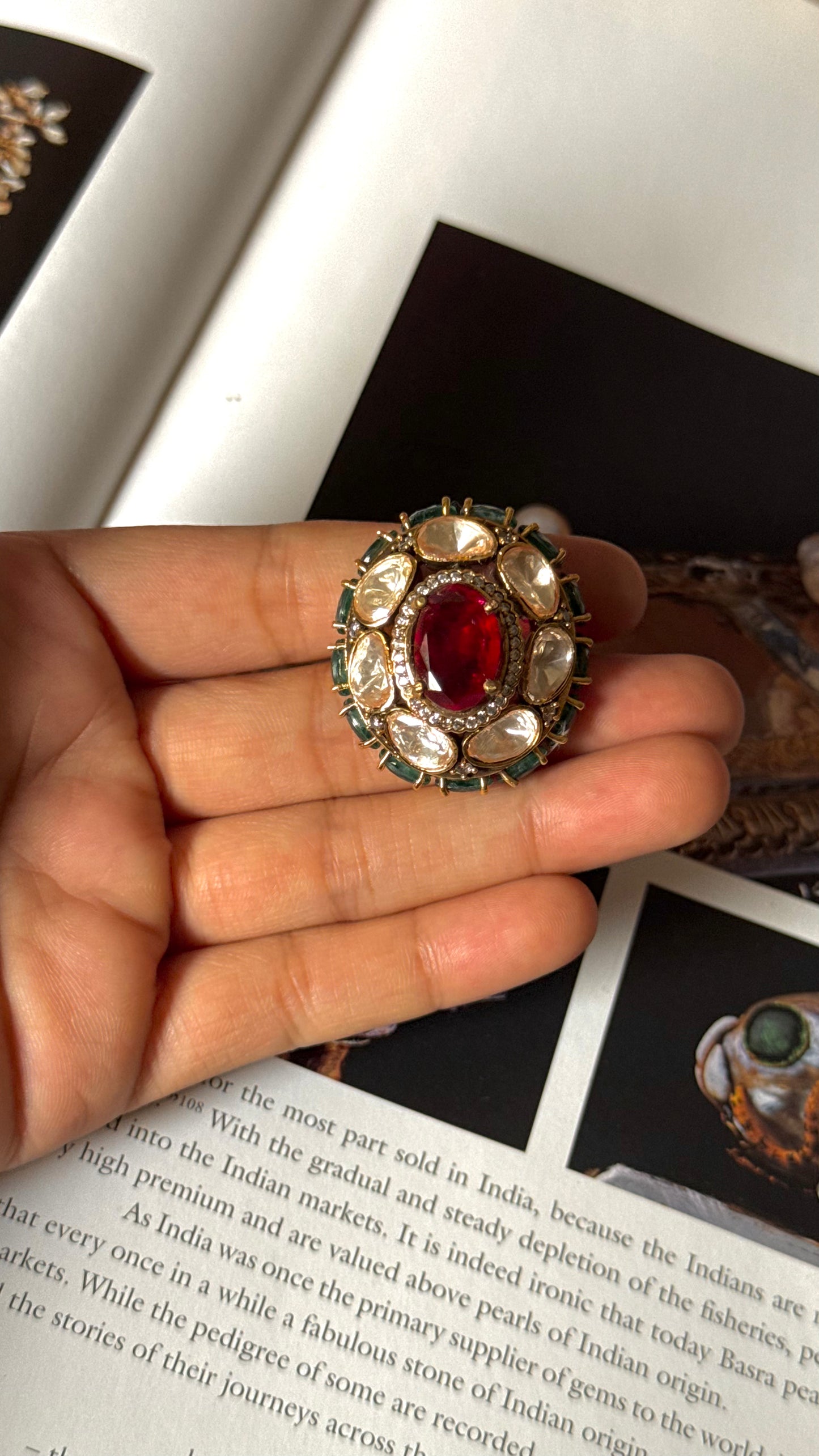 Ruby doublet & emerald peeli polki ring