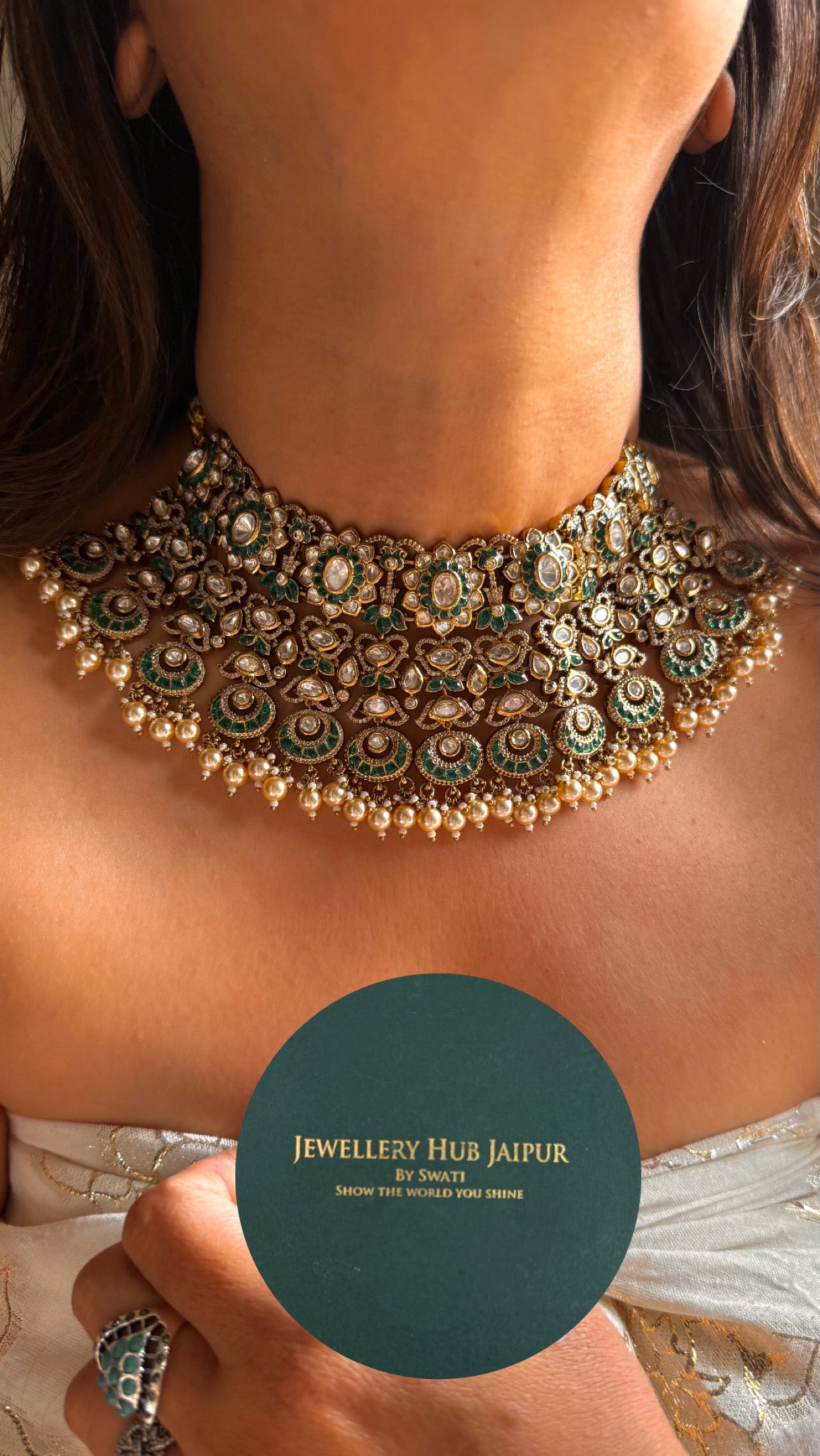 Emerald with drops heritage bridal combo Necklace