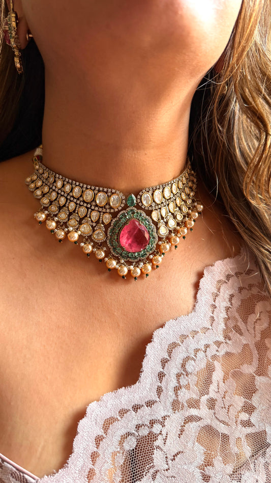 Mauve & Mint Vintage Polki Choker