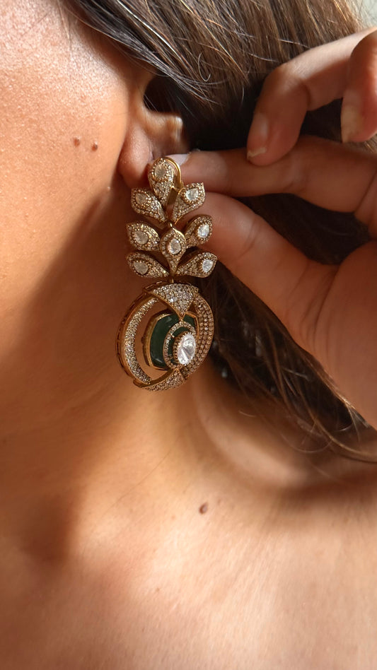 Emerald leaf design moissanite danglers
