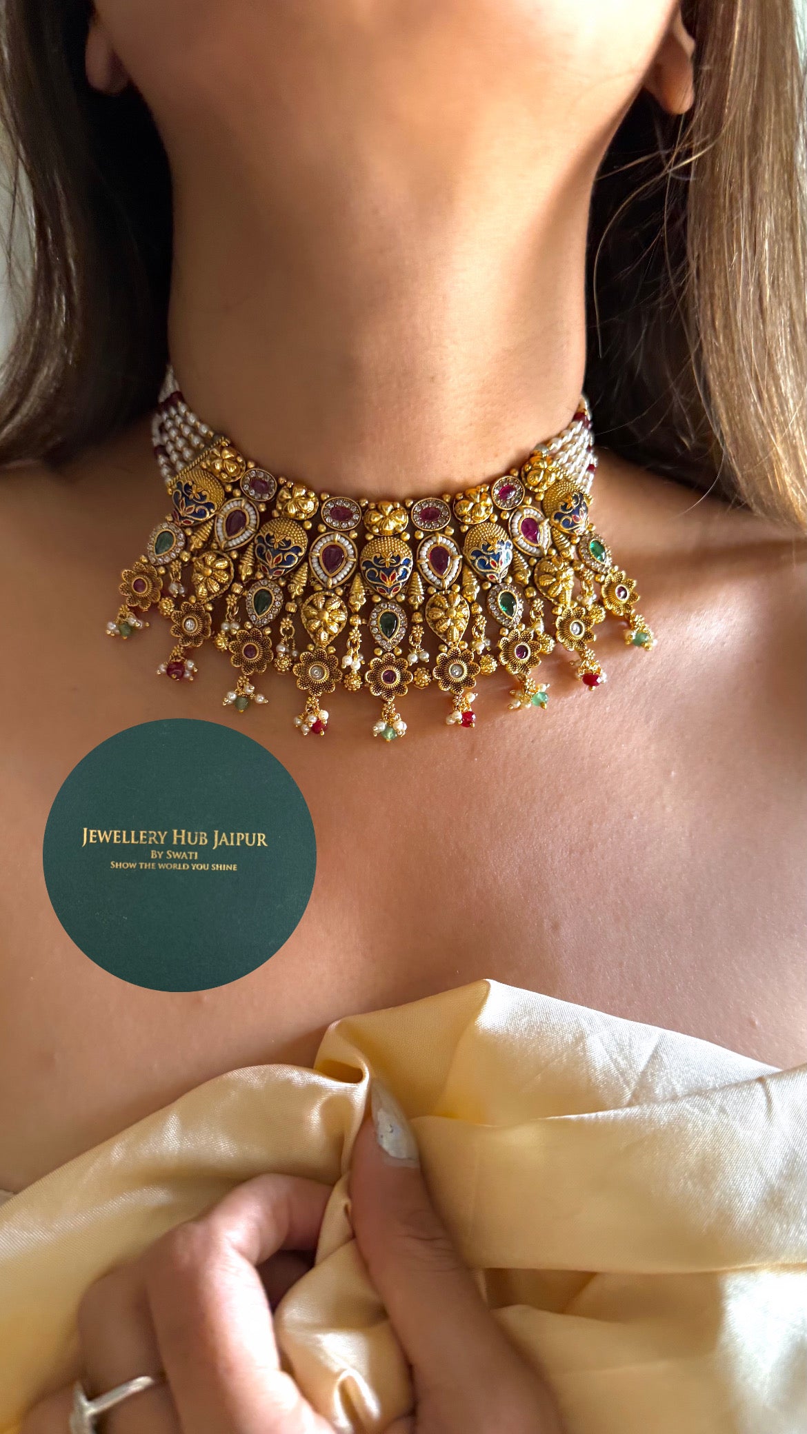 Emerald & ruby meena rajwada choker