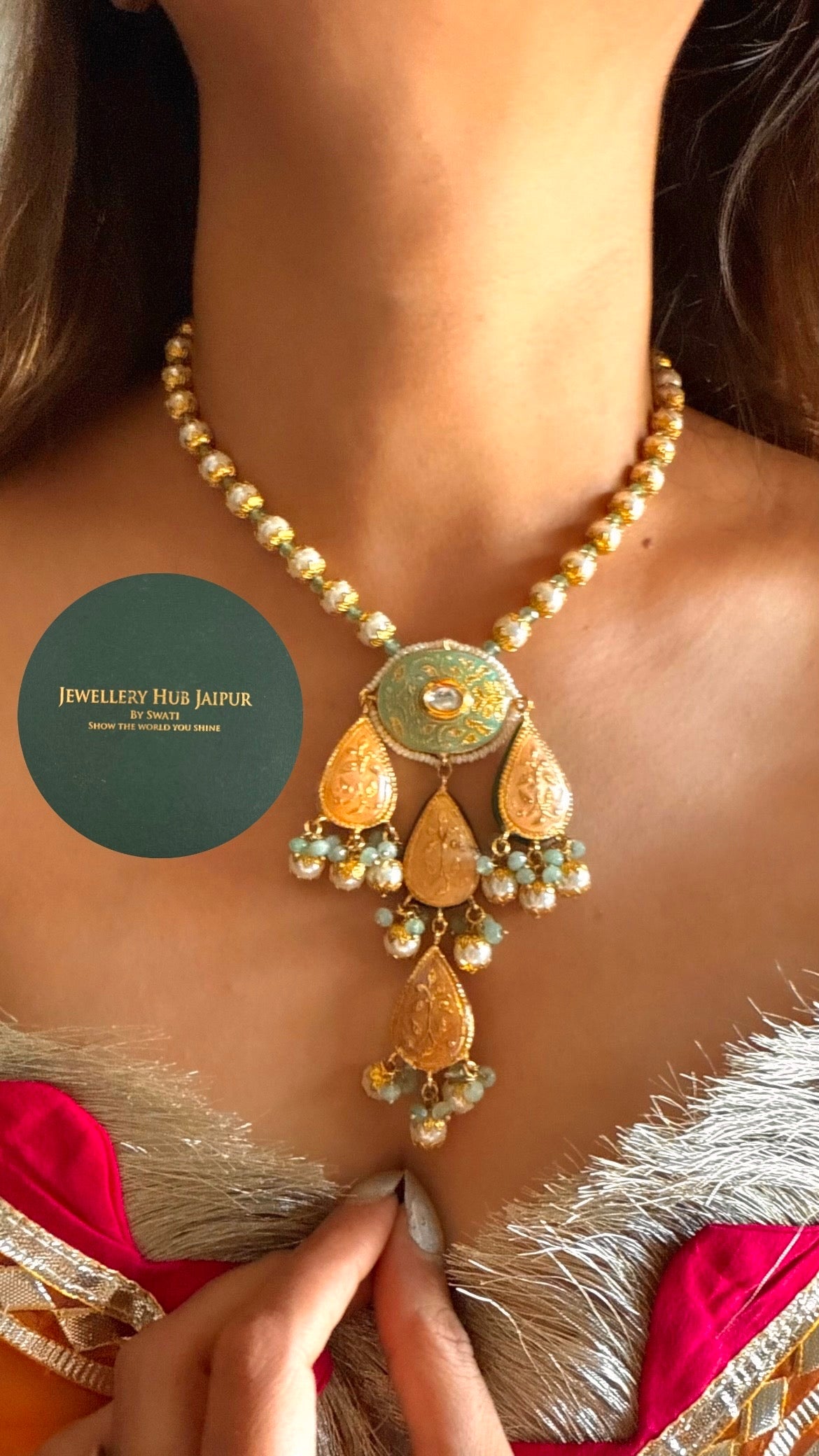 Mint meenakari necklace