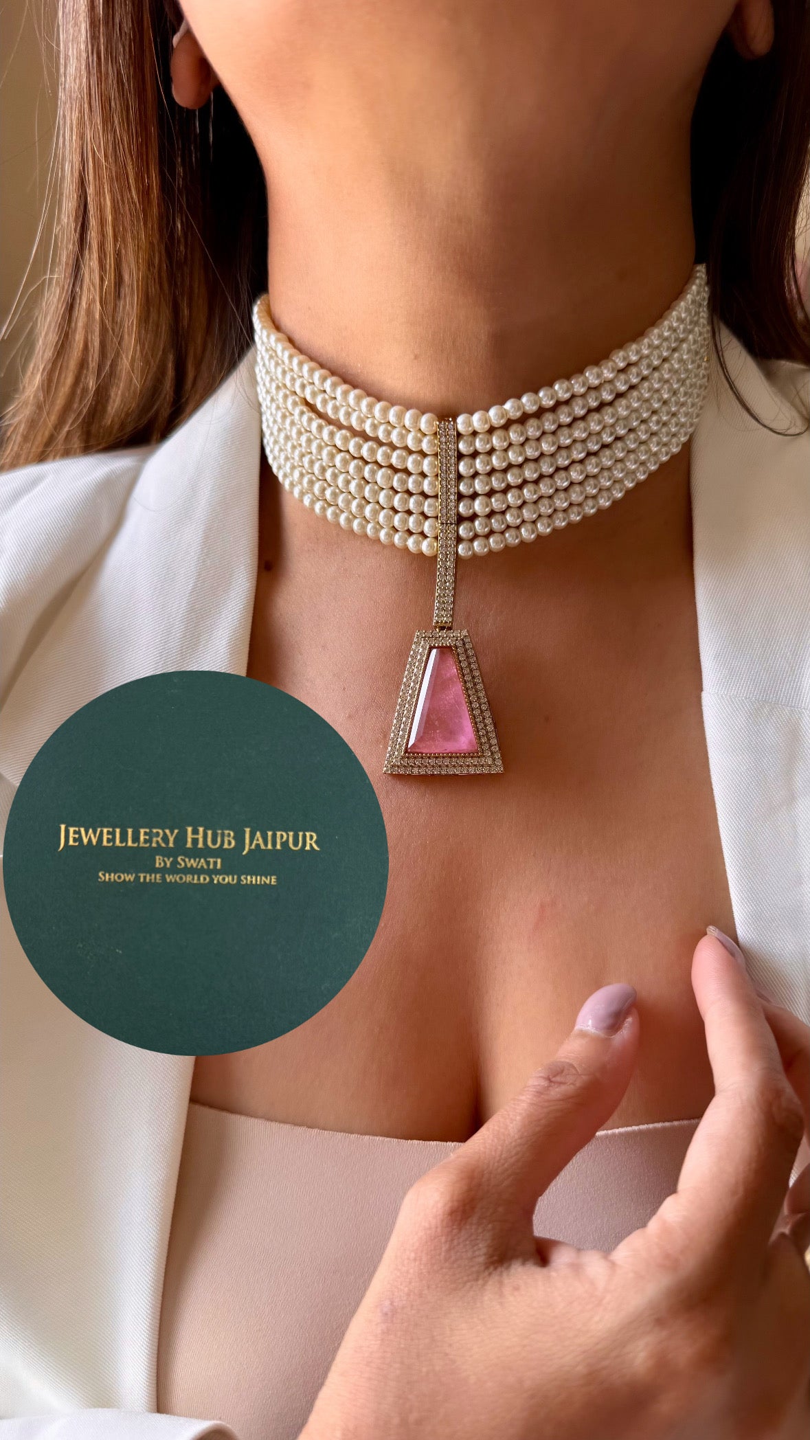 Rose quartz pearl choker