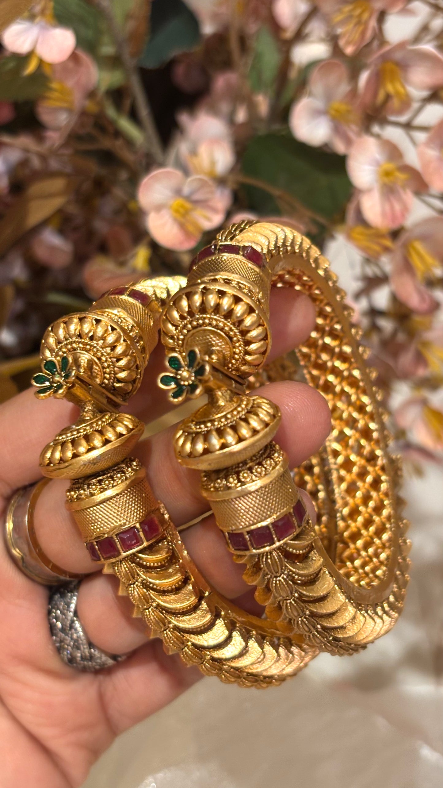 Emerald & ruby heritage bangles (Polish - Gold Matte)