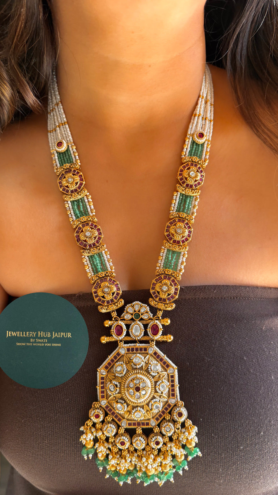 Uncut polki choker with Rani haar bridal combo