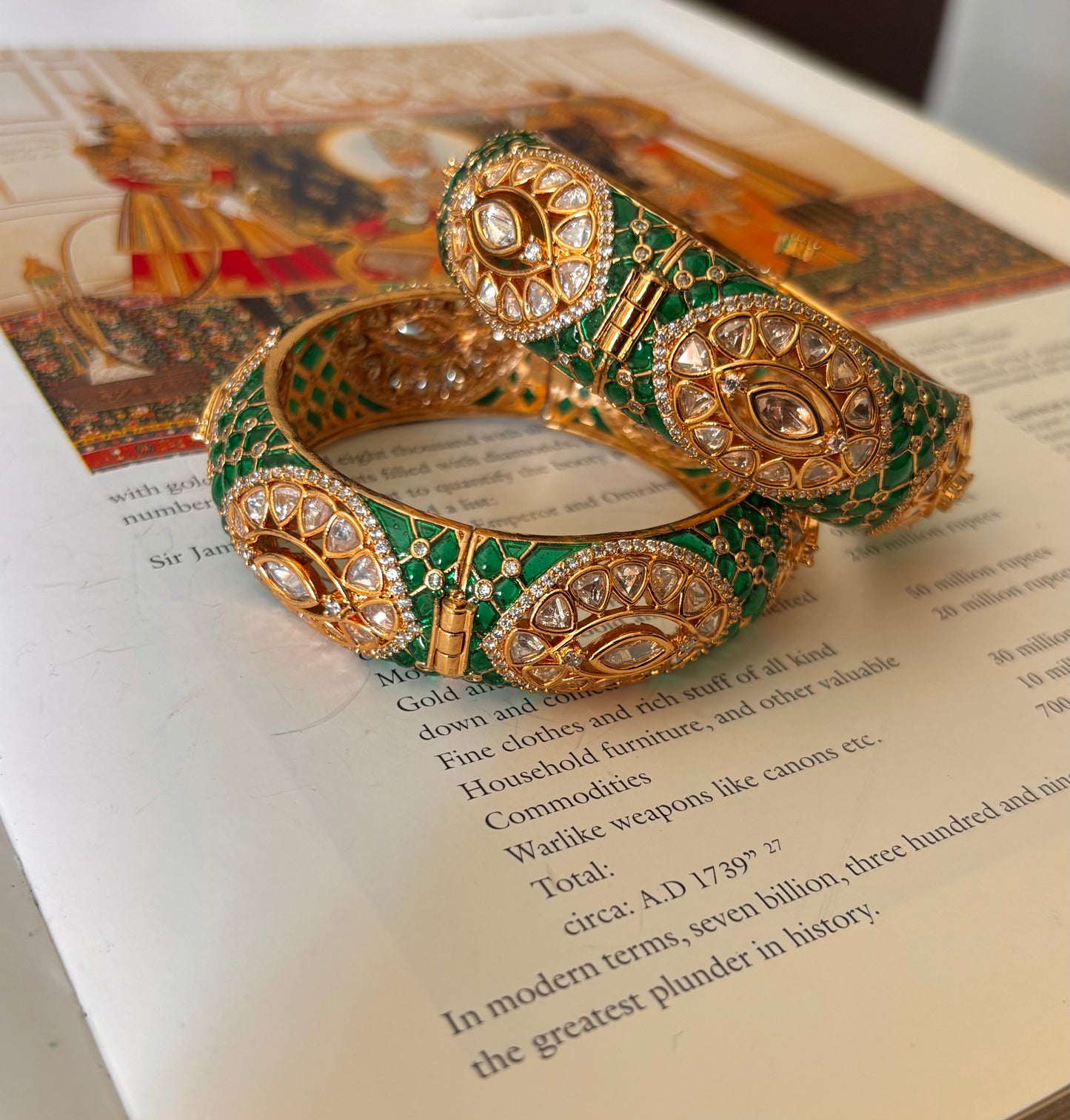 Emerald gold takkar work broad bangles