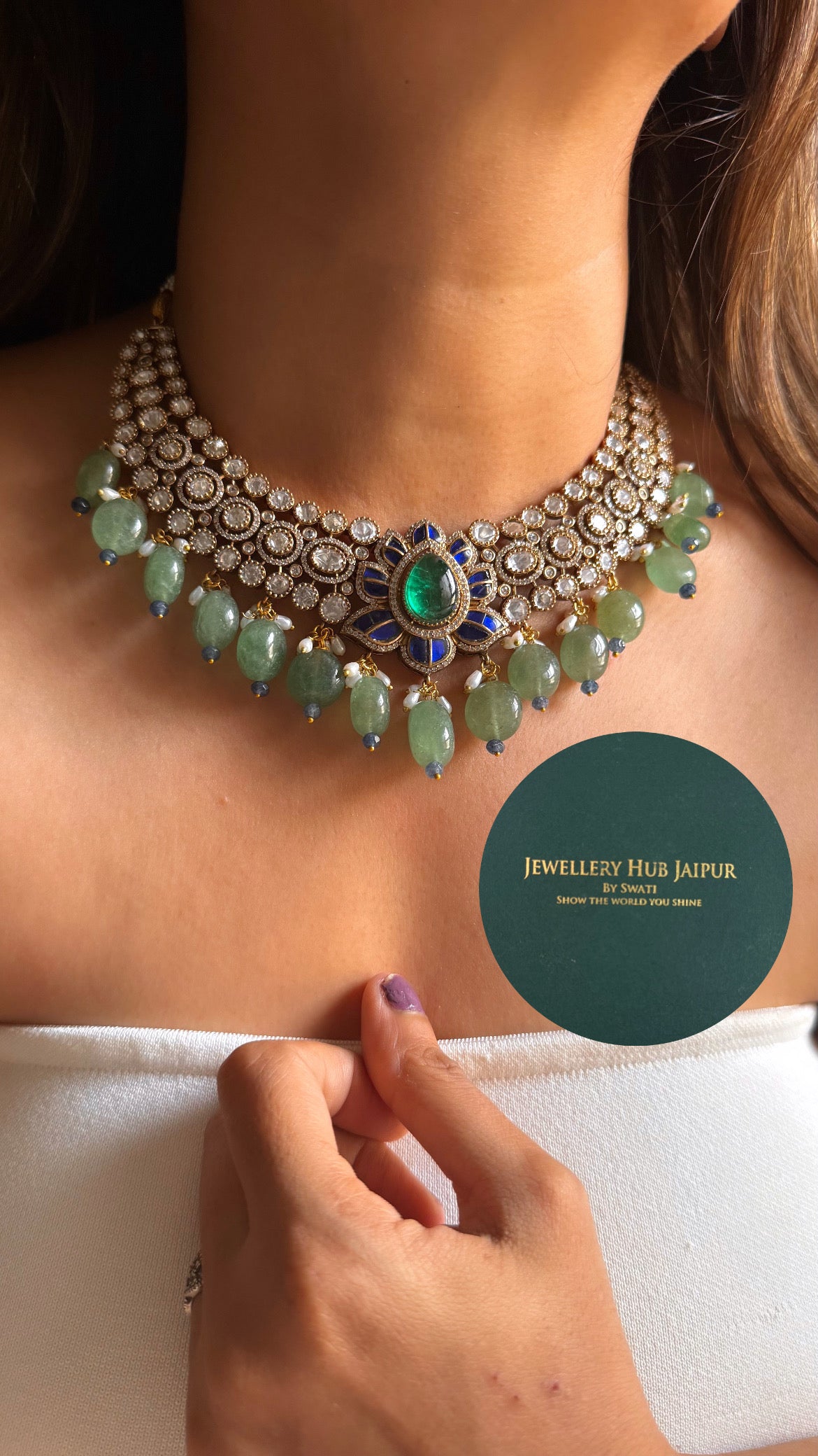 Emerald doublet & sapphire katdana moissanite collar set