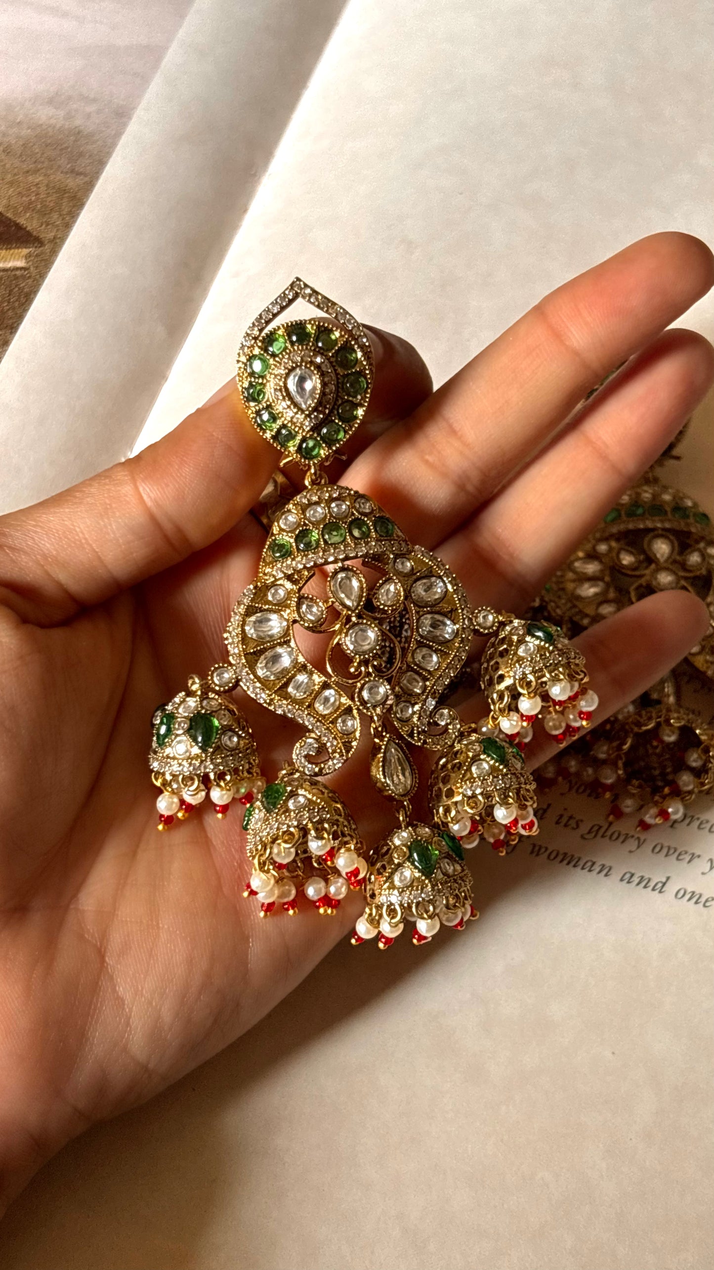 Emerald Moissanite jhumki Chandbali earrings