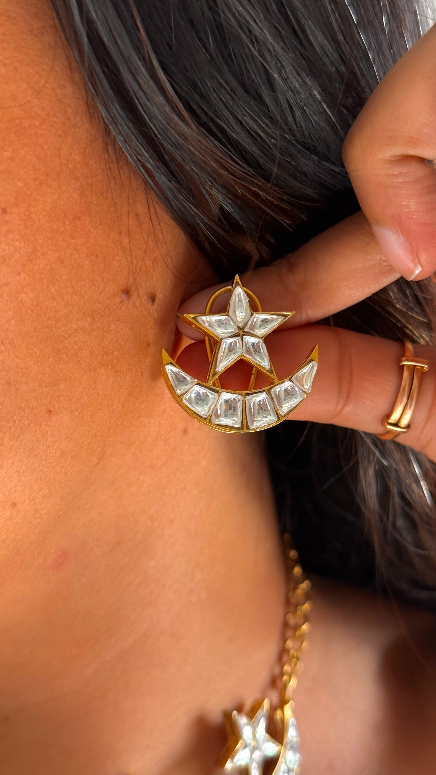 Star & moon paachi kundan set