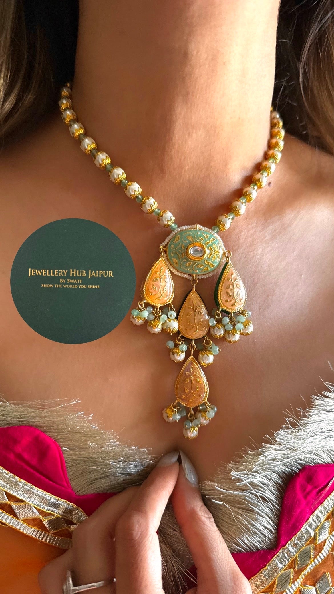 Mint meenakari necklace