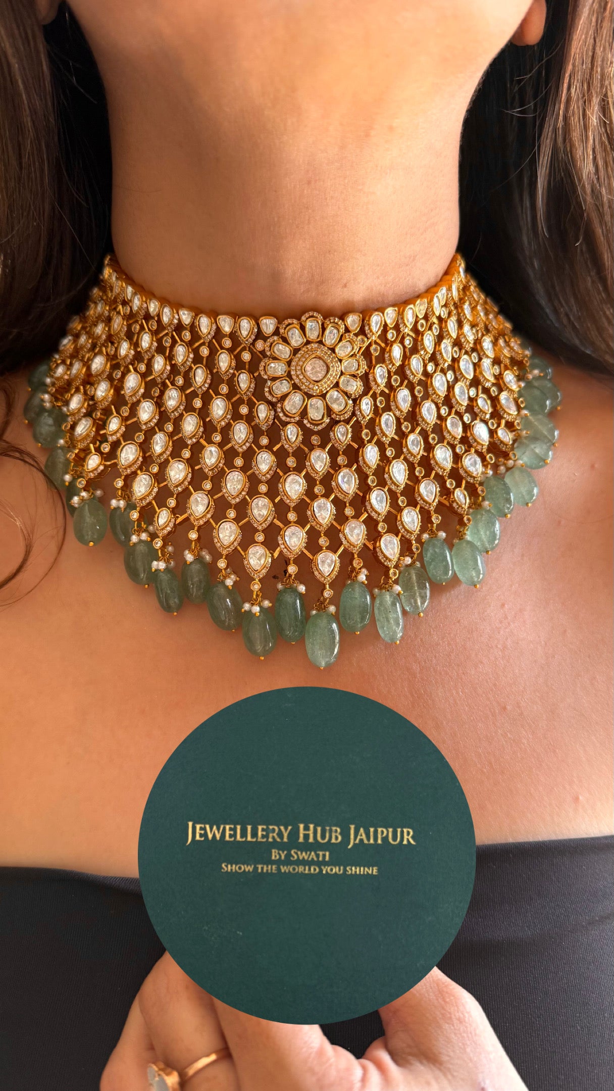 Mint drop real moissanite choker necklace