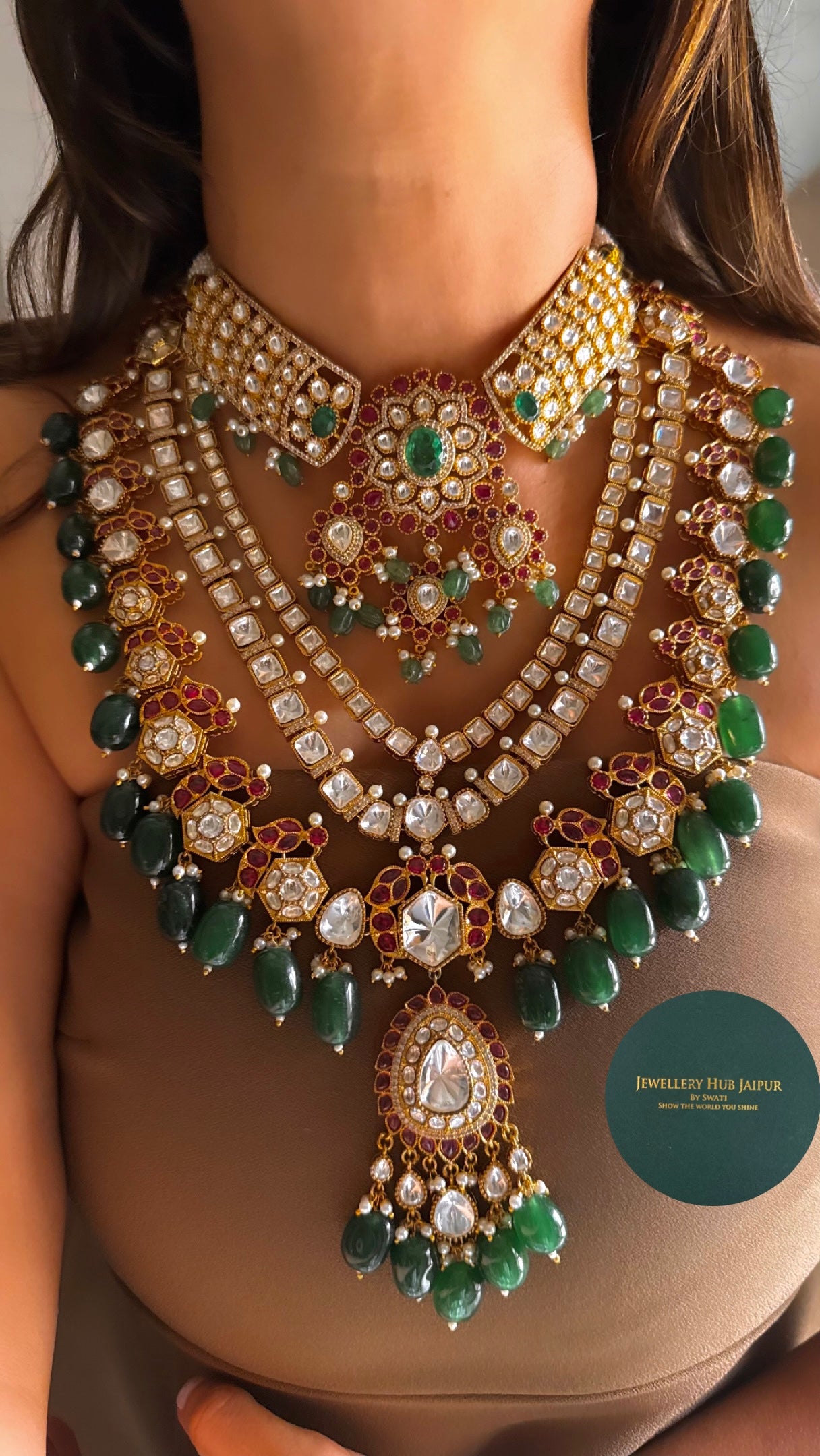 Emerald with Rani pink floral combo necklace