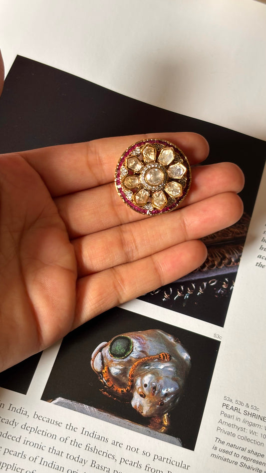 Ruby diamond uncut polki ring
