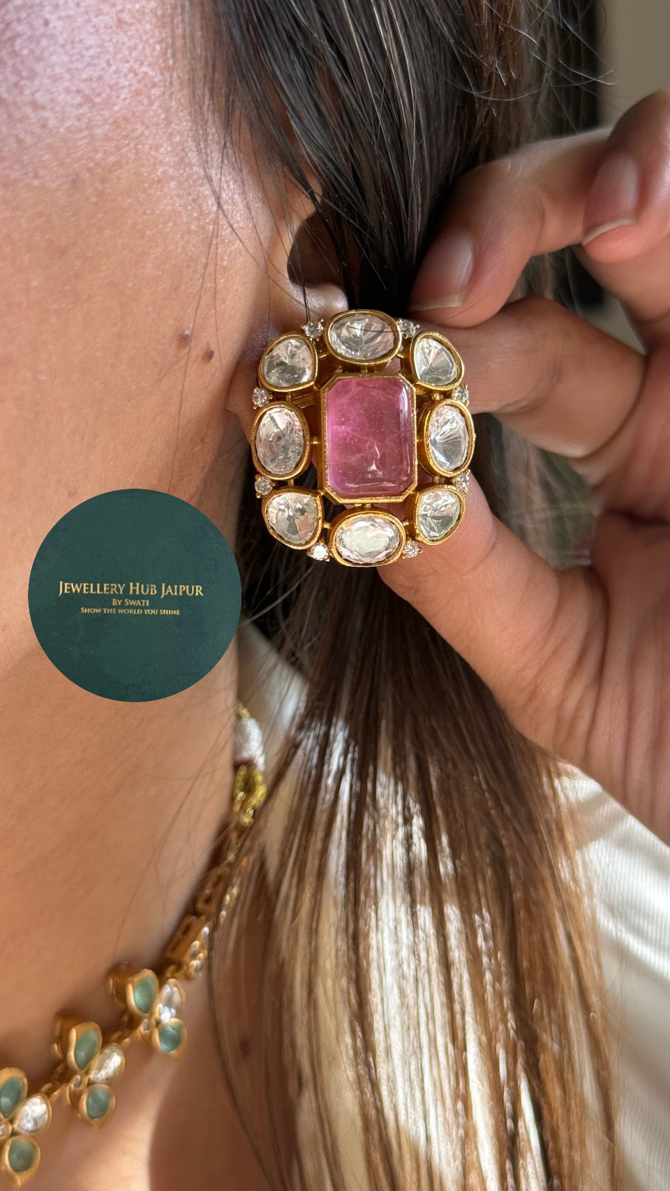 Rose quarts & Mint choker minimal set