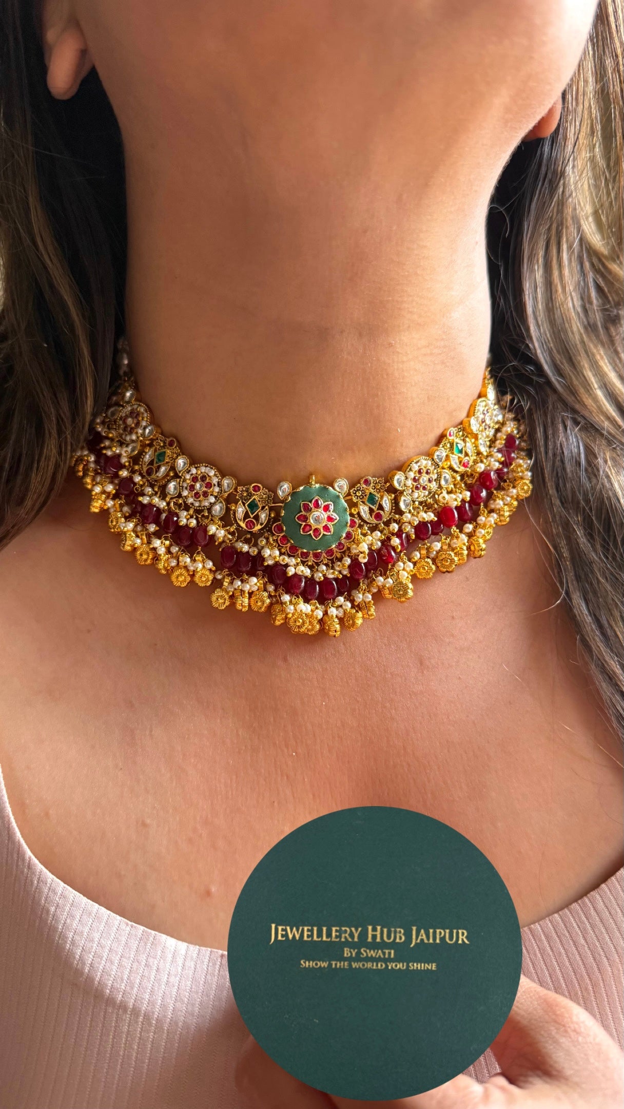 Heritage Rani pink ruby & emerald with golden drops