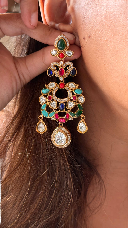 Navratna moissanite danglers