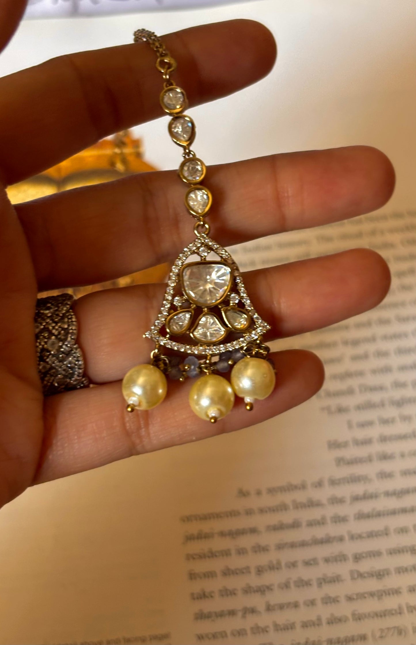 Moissanite with Victorian polish maangtika