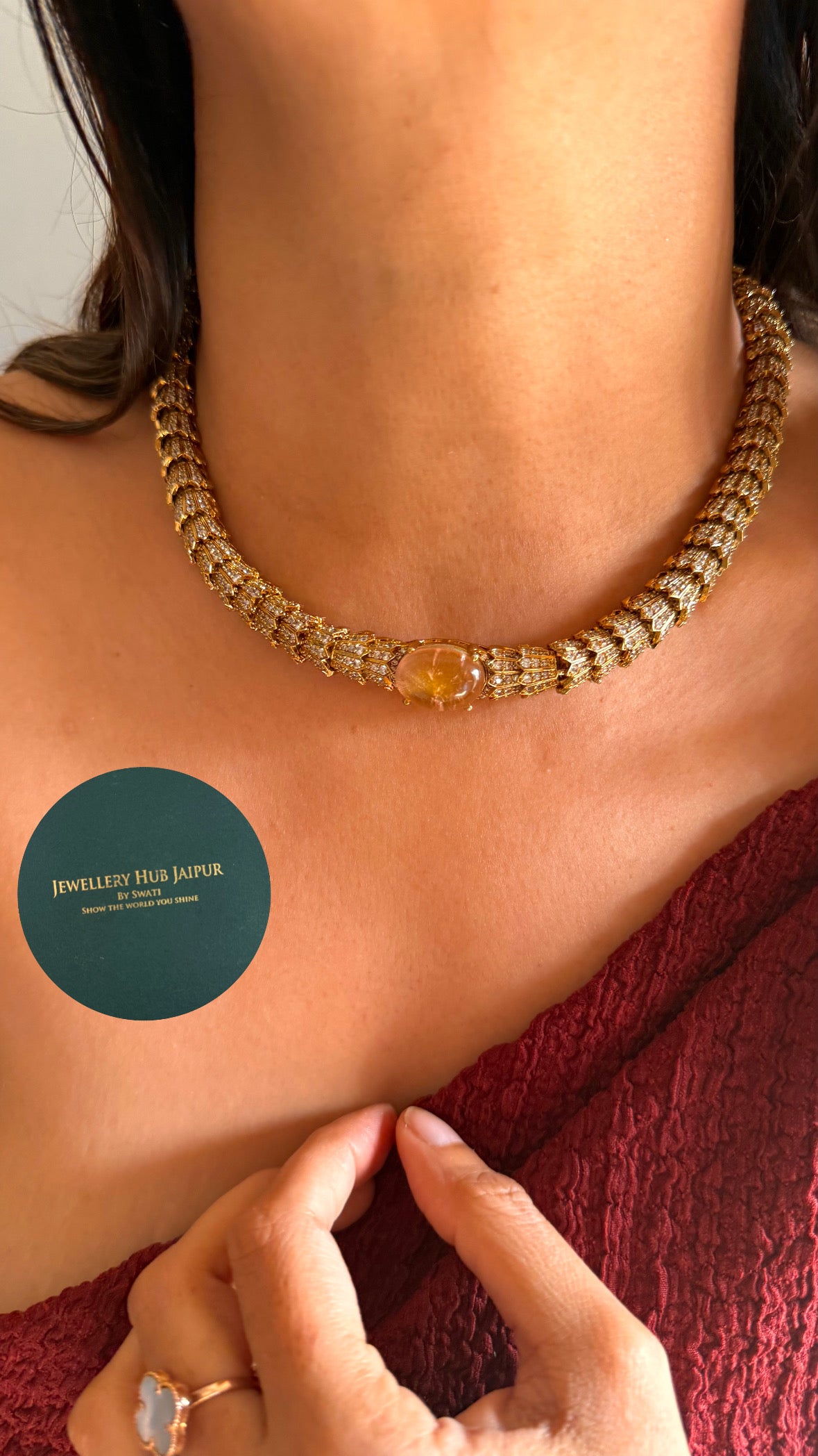 Rose quarts cartier inspired necklace
