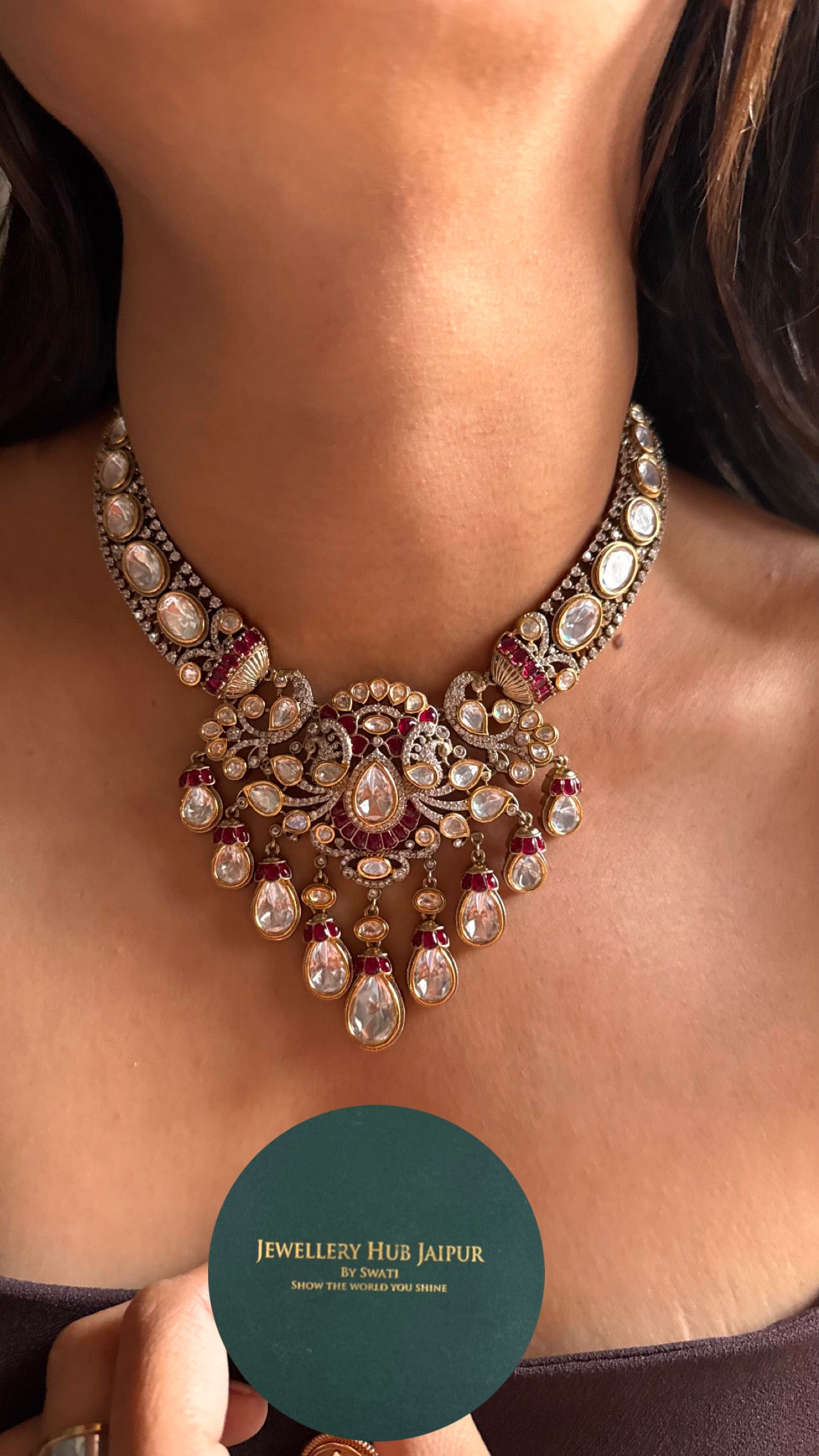 Ruby vintage moissanite polki collar necklace