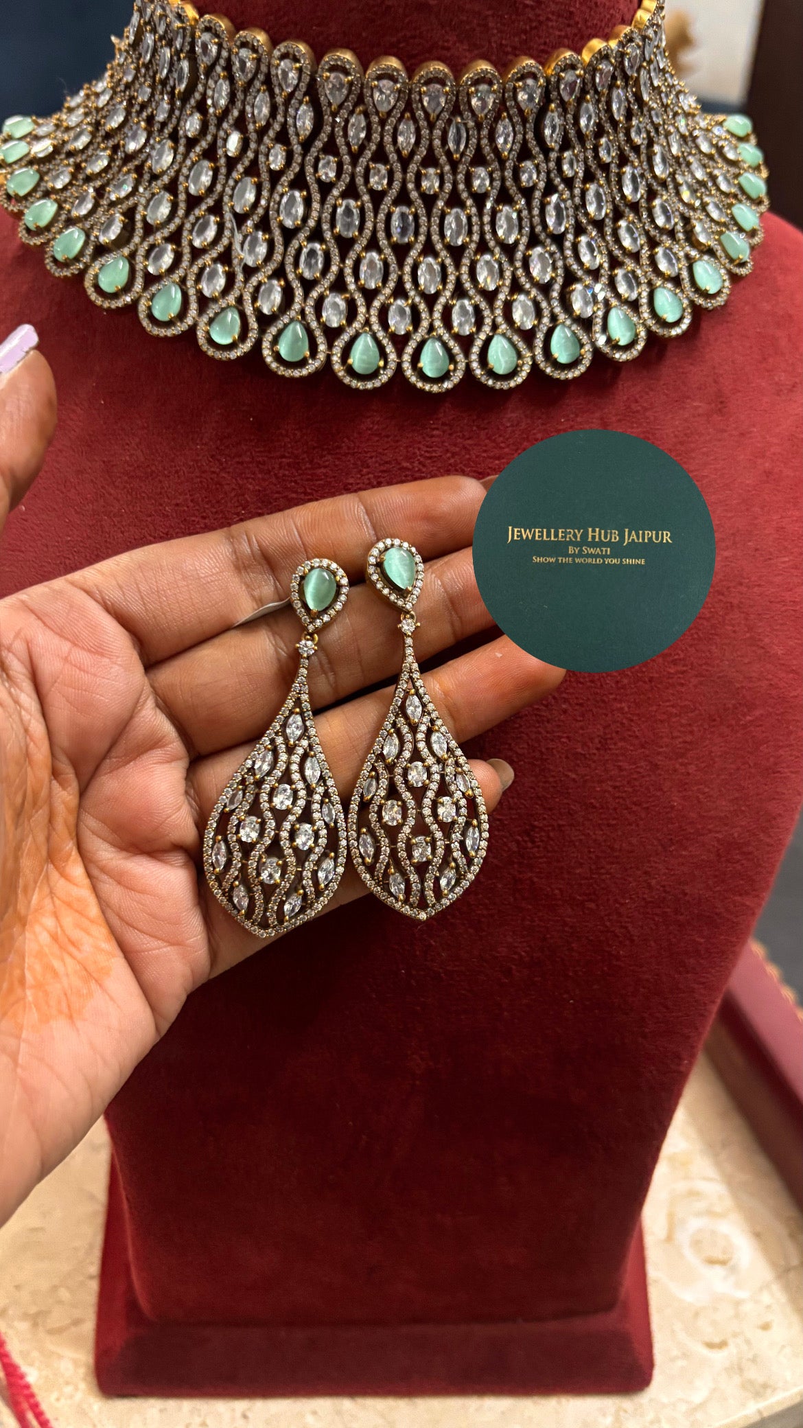 Risha mint doublet and moissanite designer choker set