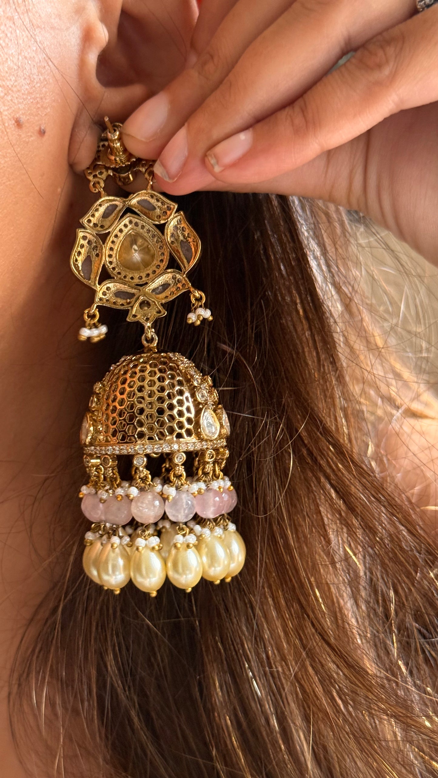 Rose Qurtz Moissanite Jhumka