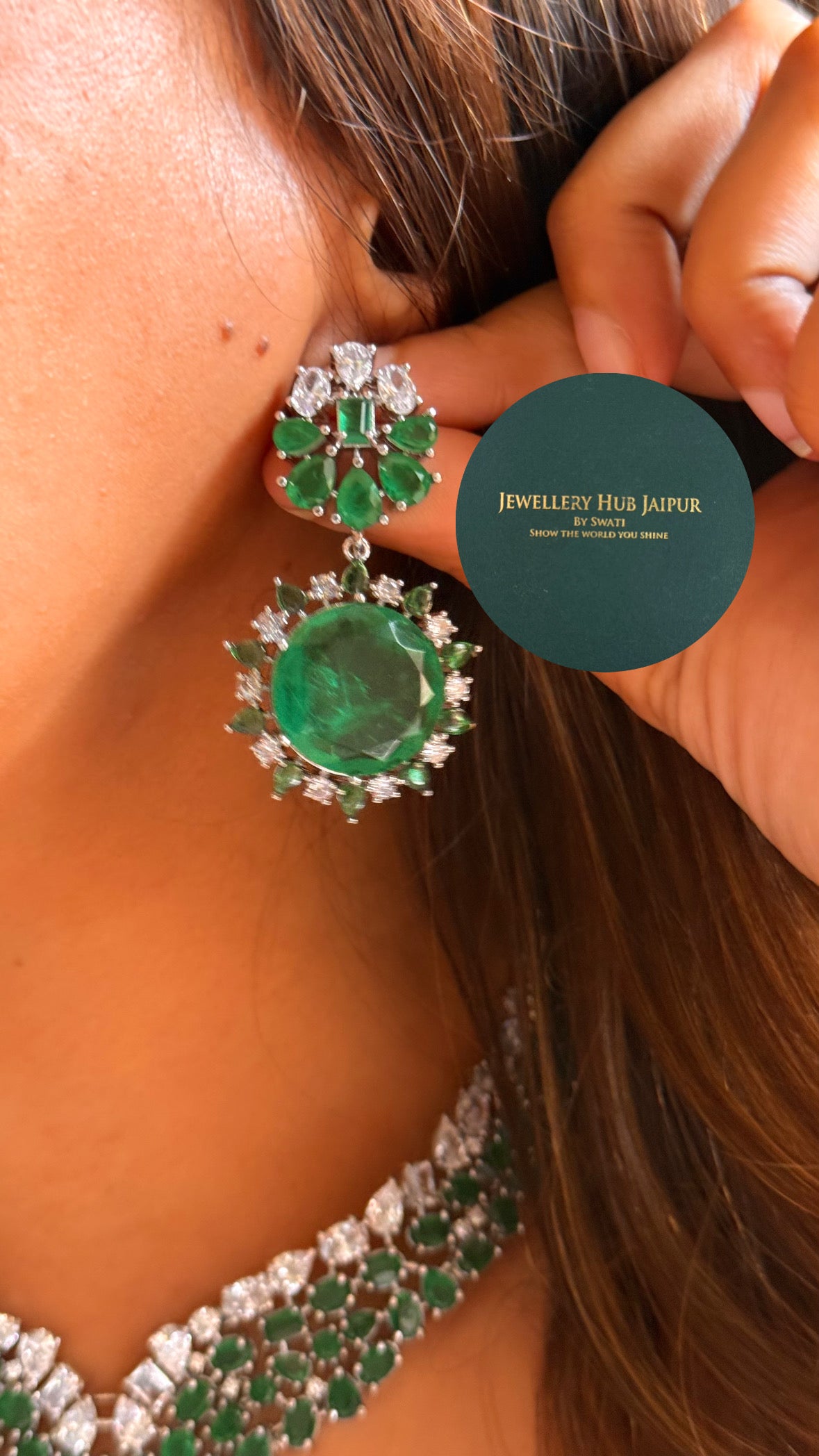 Emerald doublet cz emerald diamond  collar set
