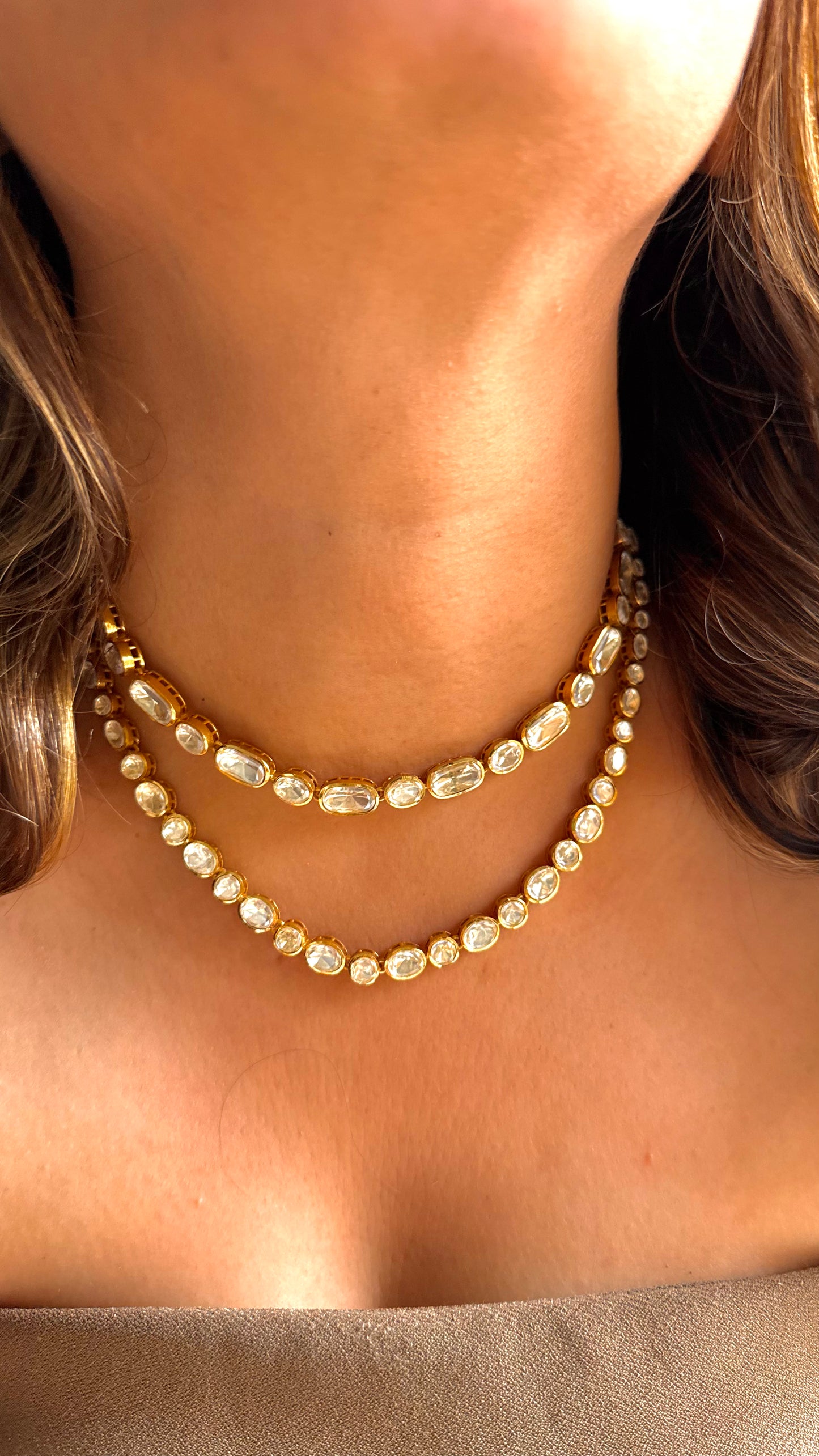 Peeli polki dual line necklace