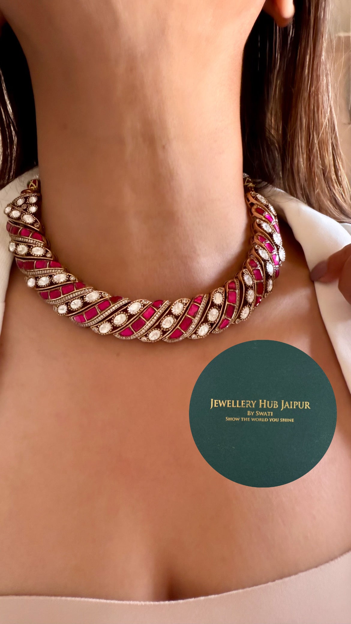 Moissanite rani pink collar necklace set