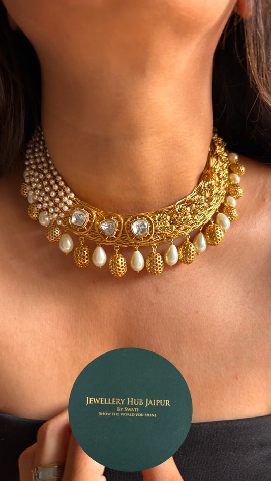 Swarn & pearl drops nakshi Necklace