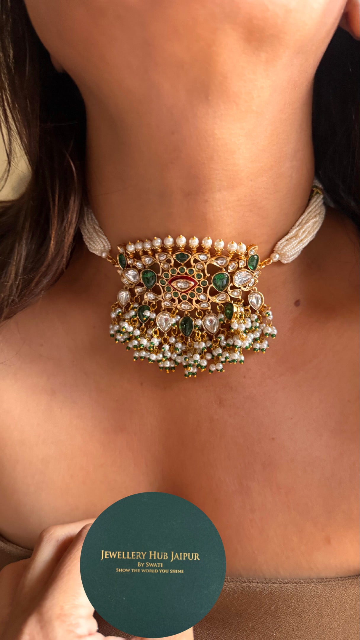 Minimalist emerald choker Necklace