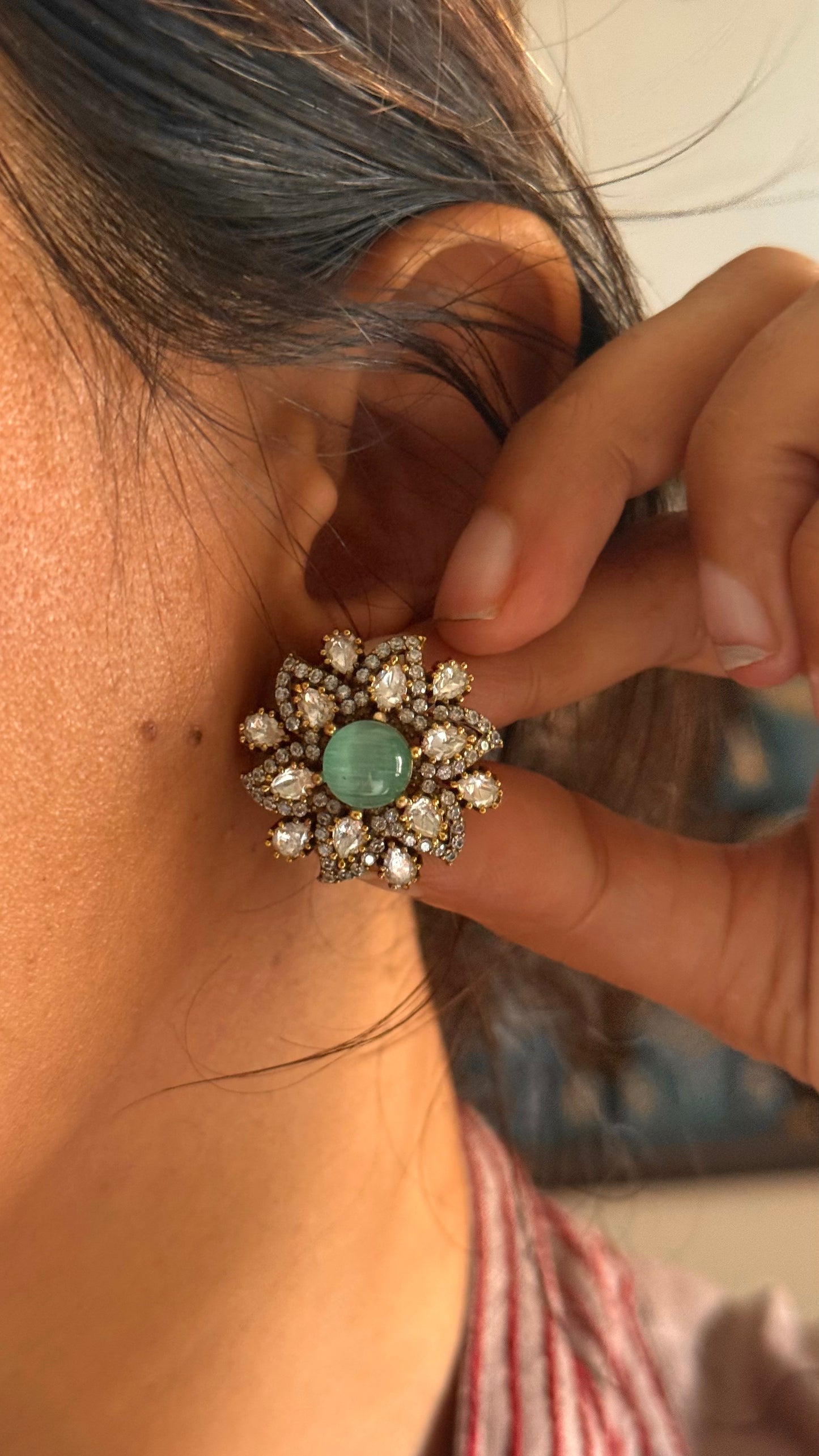 Mint doublet moissanite victorian floral studs